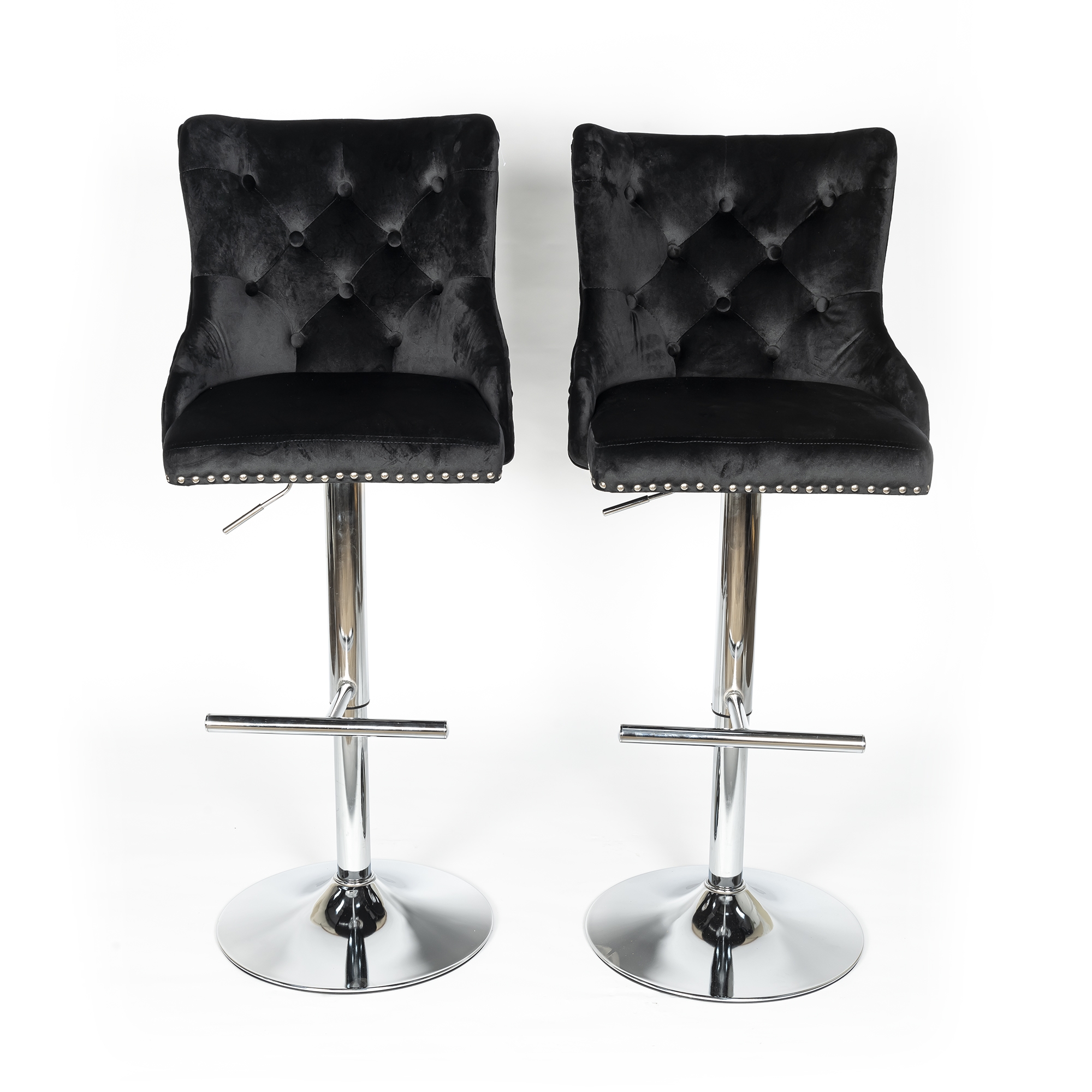 Black Velvet Barstool With Round Knocker and Chrome legs