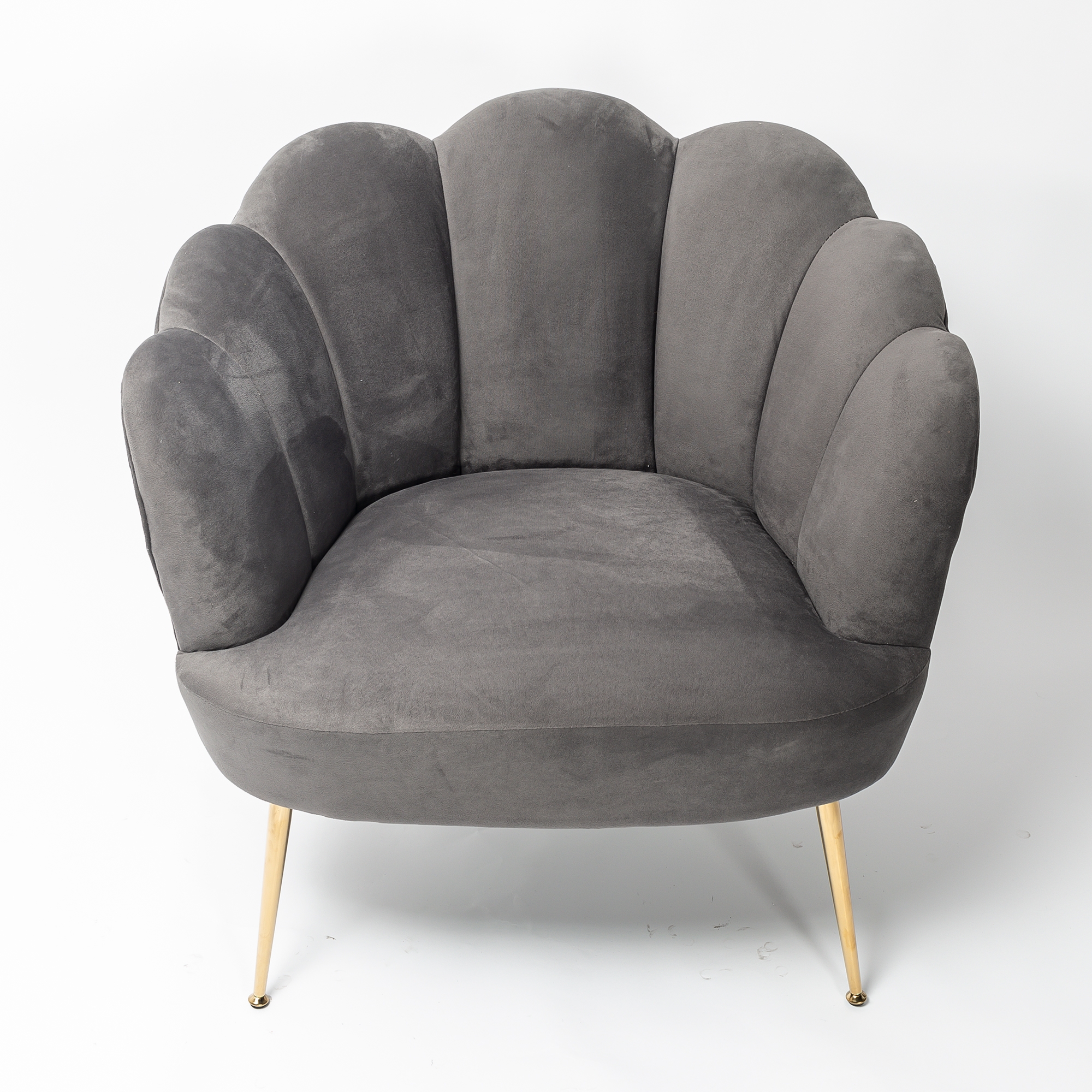 Dark Grey Velvet Lotus Cocktail Chair with Gold Legs