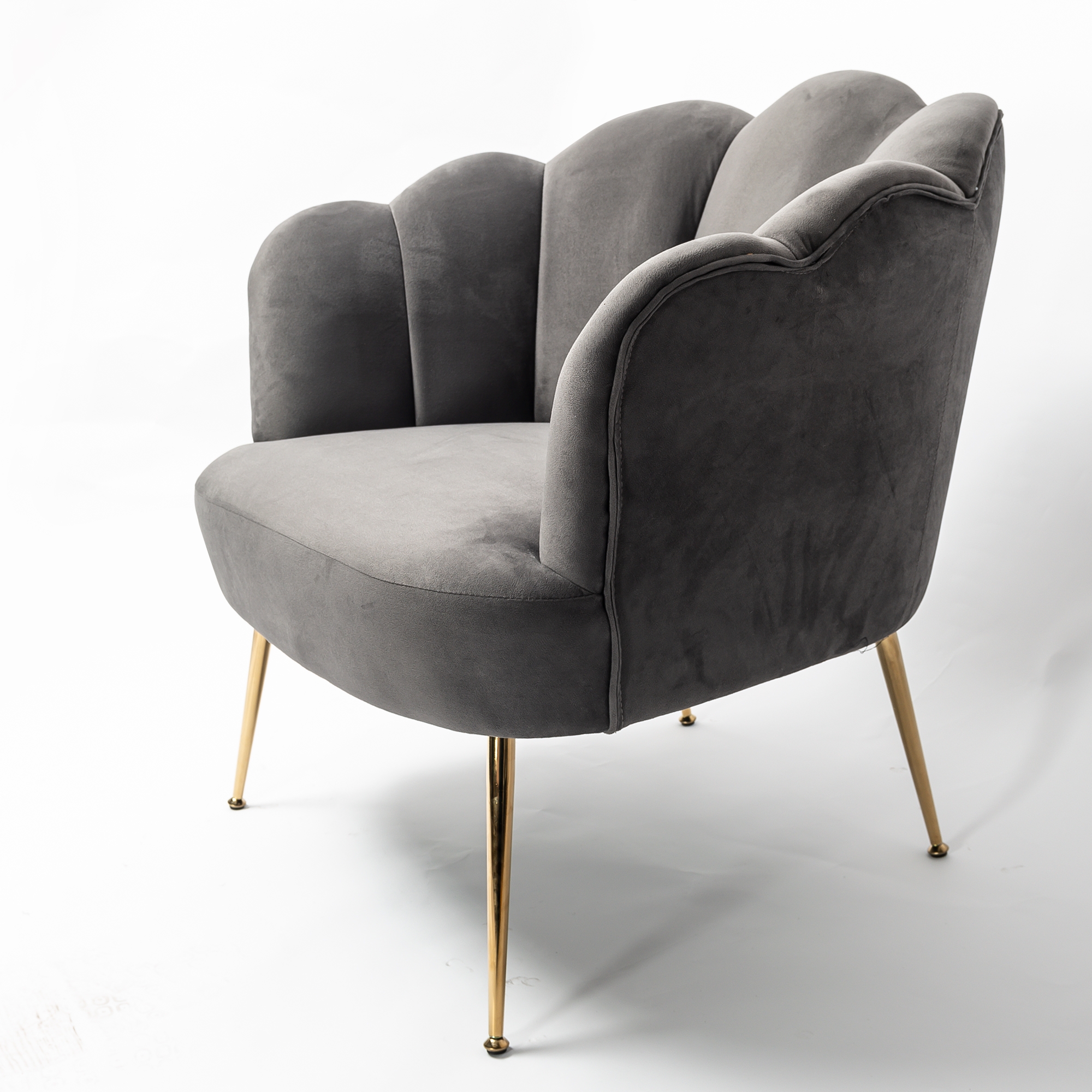 Dark Grey Velvet Lotus Cocktail Chair with Gold Legs