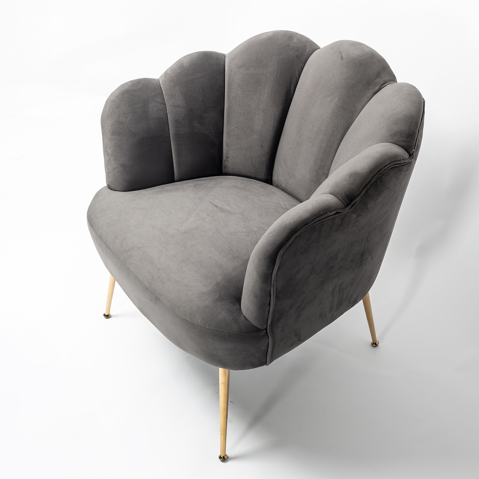 Dark Grey Velvet Lotus Cocktail Chair with Gold Legs