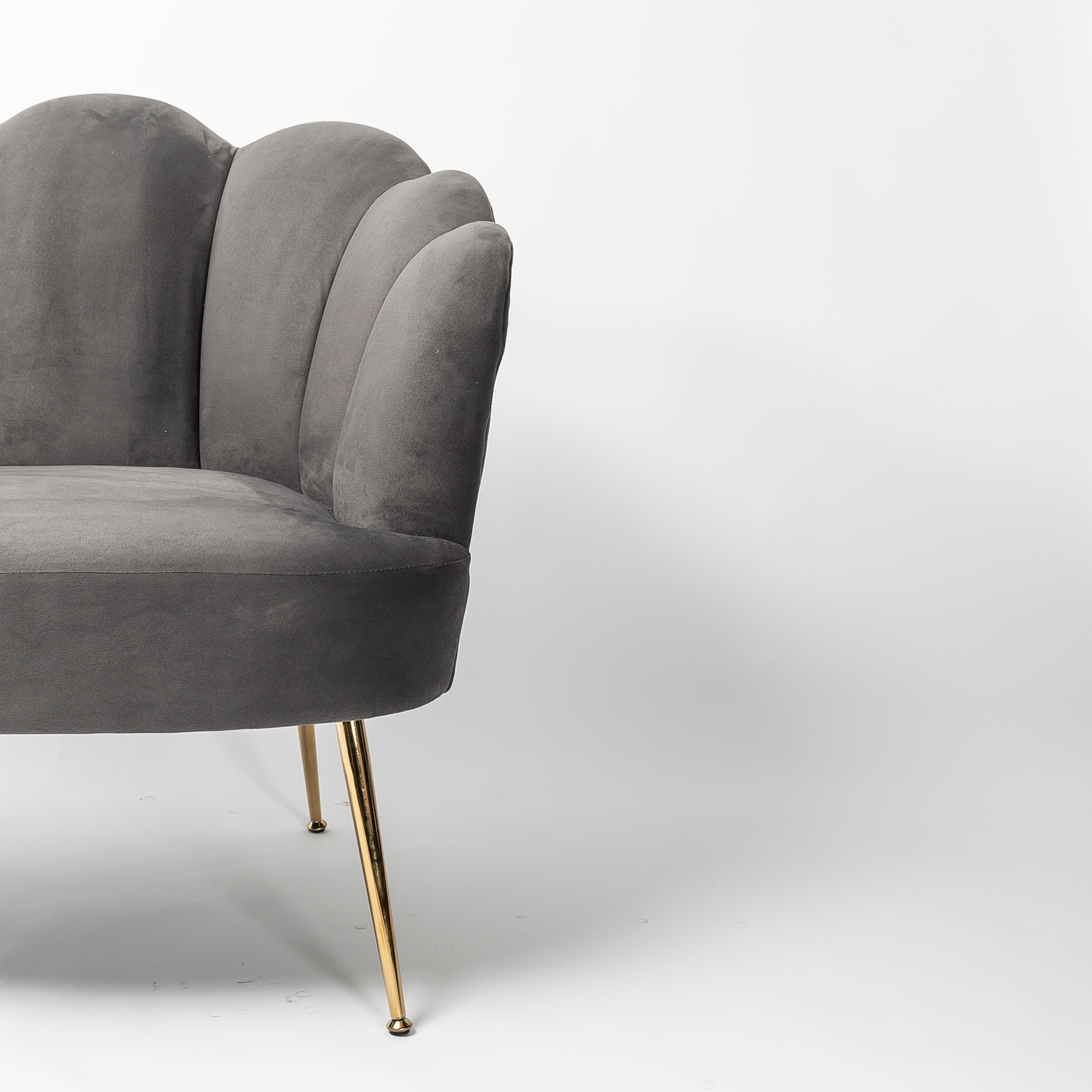 Dark Grey Velvet Lotus Cocktail Chair with Gold Legs