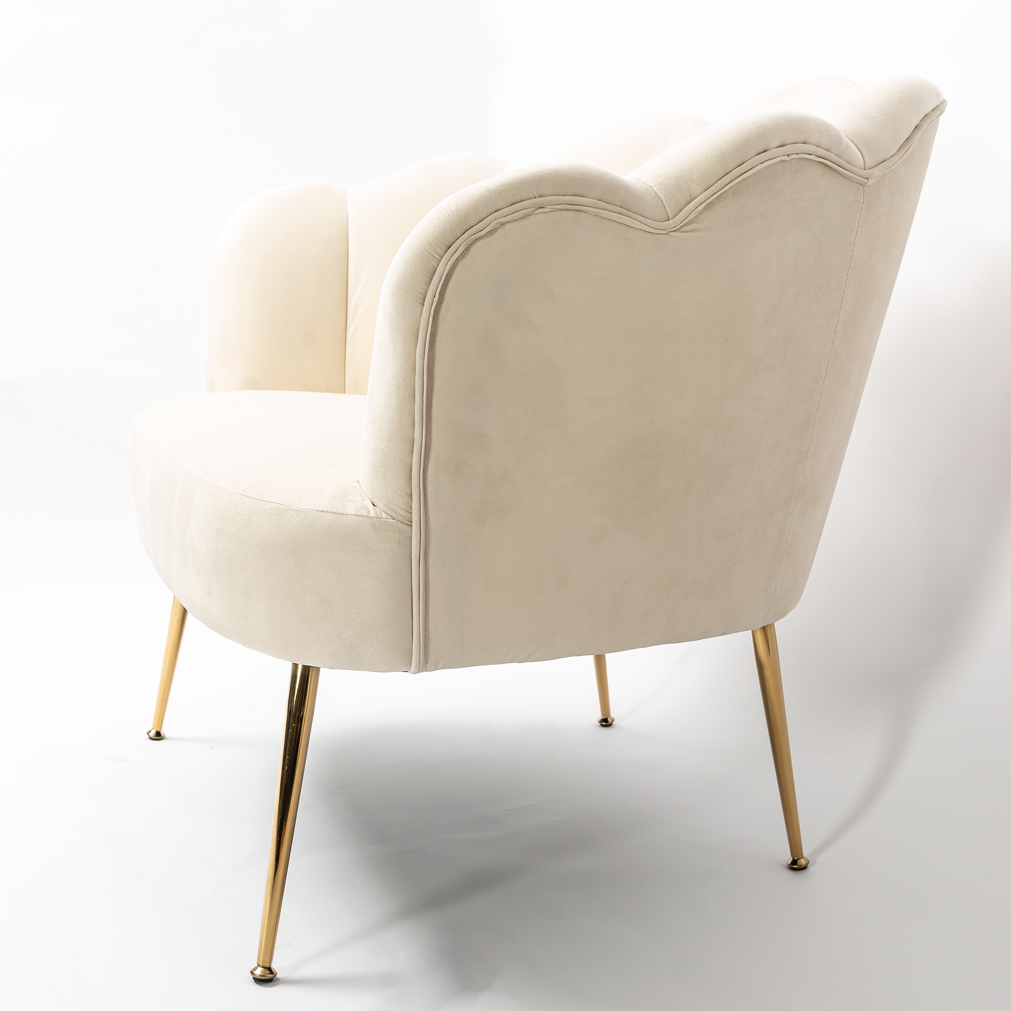 Lime White Velvet Lotus Cocktail Chair with Gold Legs