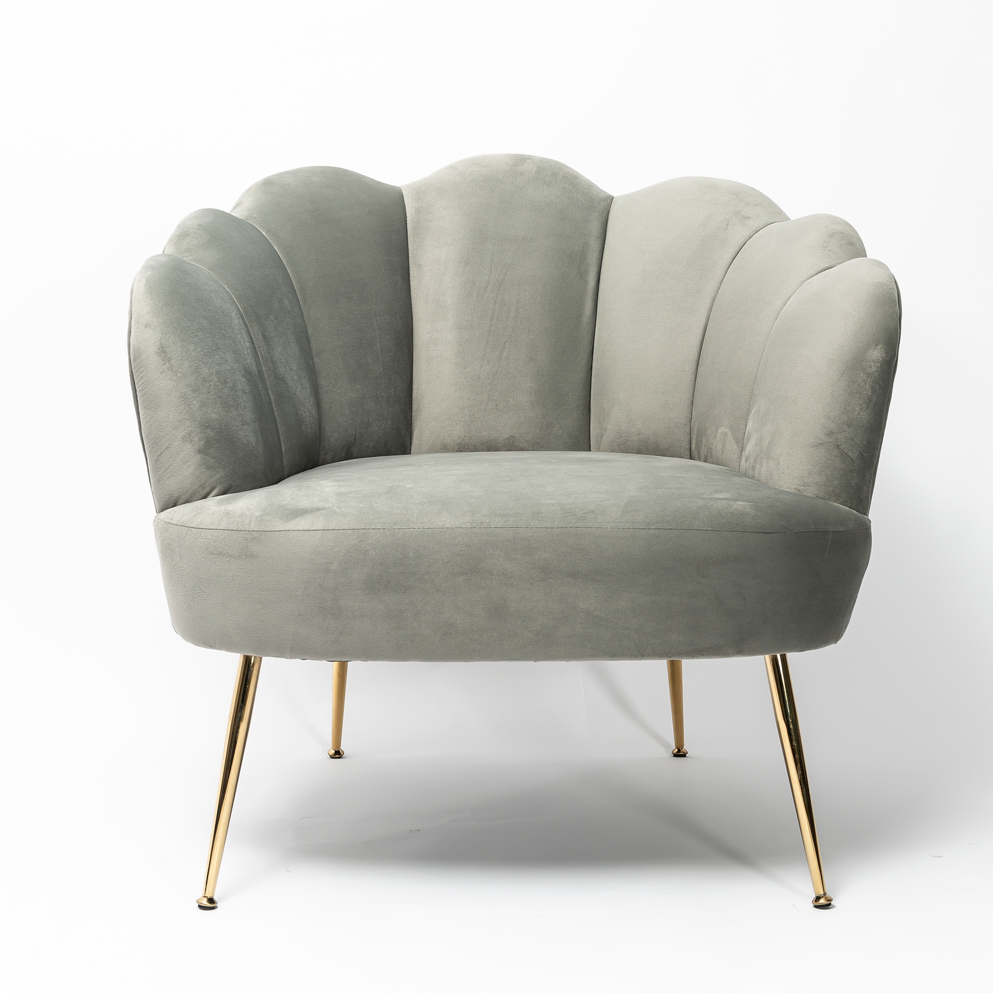 Light Grey Velvet Lotus Cocktail Chair with Gold Legs