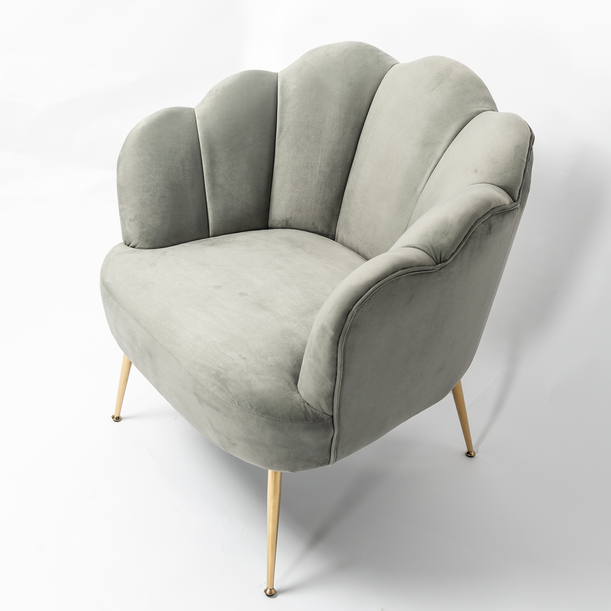 Light Grey Velvet Lotus Cocktail Chair with Gold Legs