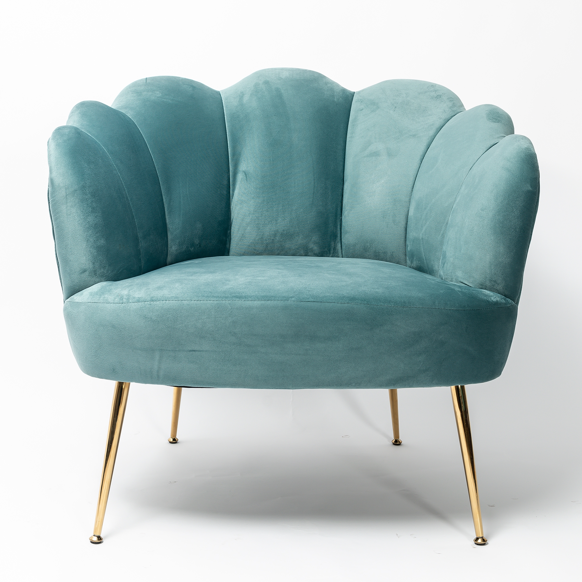 Soft Blue Velvet Lotus Cocktail Chair with Gold Legs