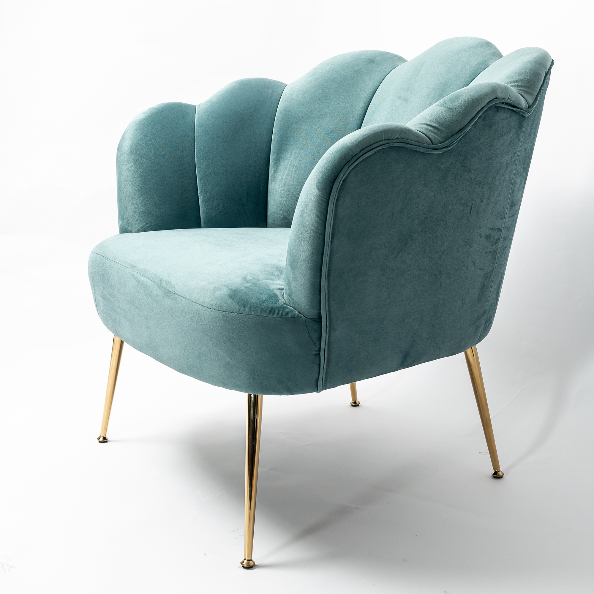 Soft Blue Velvet Lotus Cocktail Chair with Gold Legs