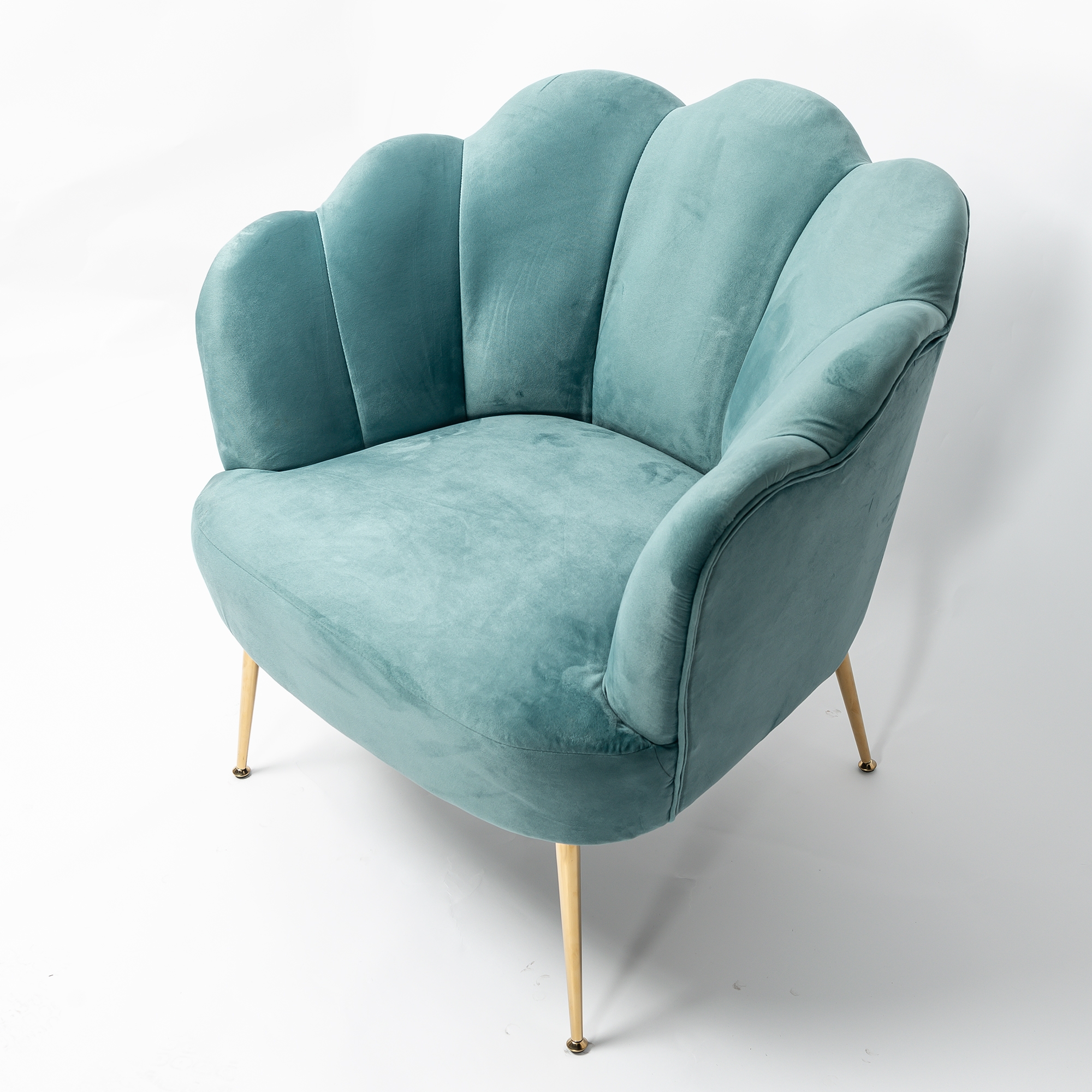 Soft Blue Velvet Lotus Cocktail Chair with Gold Legs