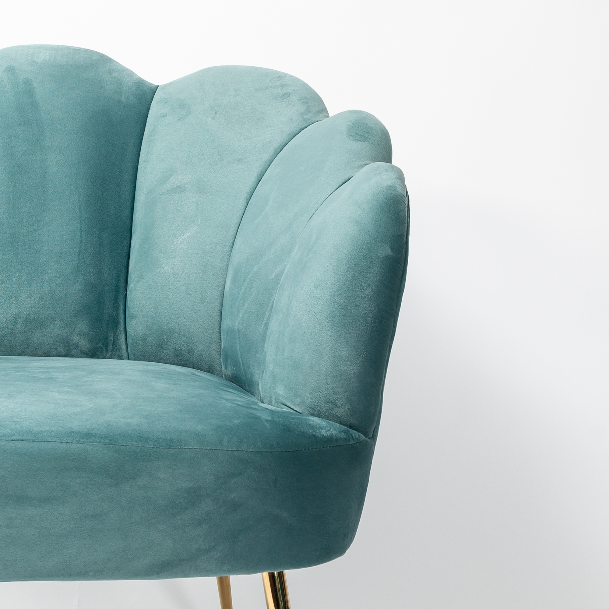 Soft Blue Velvet Lotus Cocktail Chair with Gold Legs