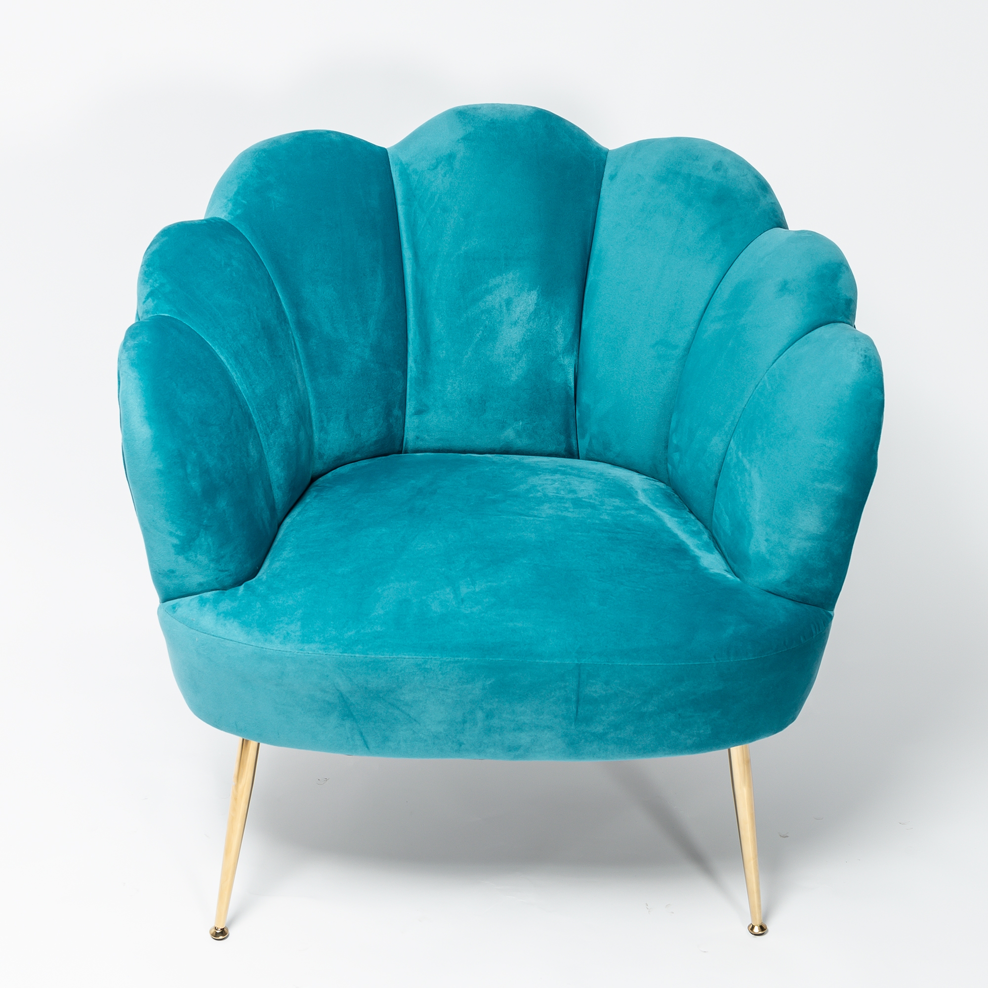 Light Blue Velvet Lotus Cocktail Chair with Gold Legs