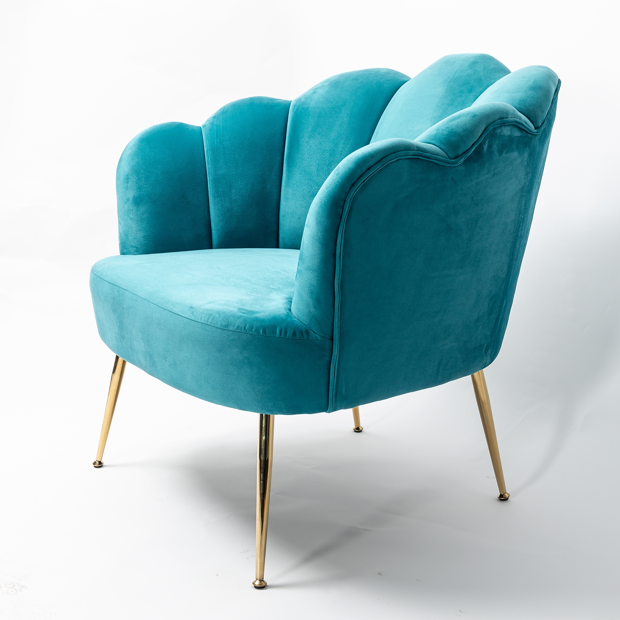 Light Blue Velvet Lotus Cocktail Chair with Gold Legs