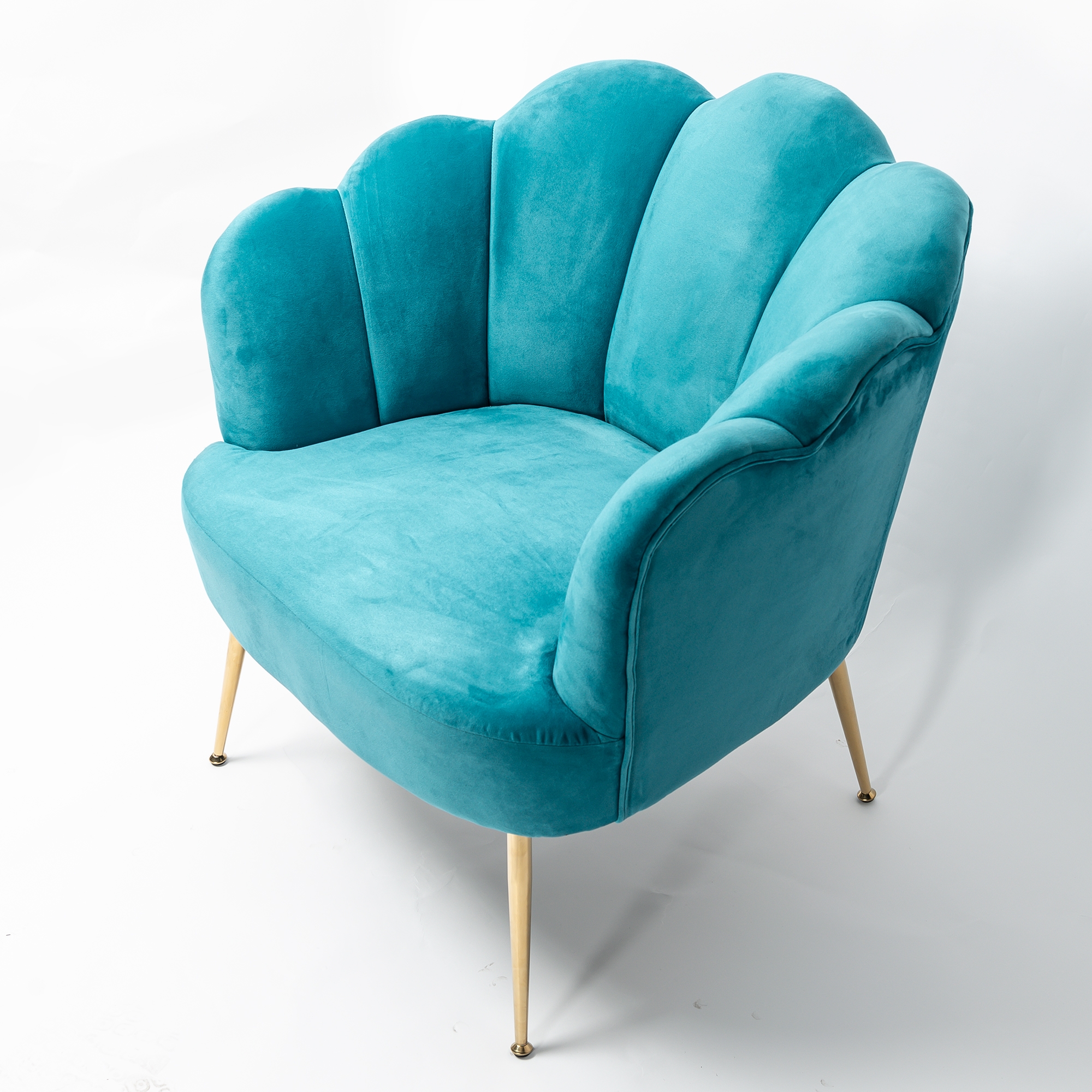 Light Blue Velvet Lotus Cocktail Chair with Gold Legs
