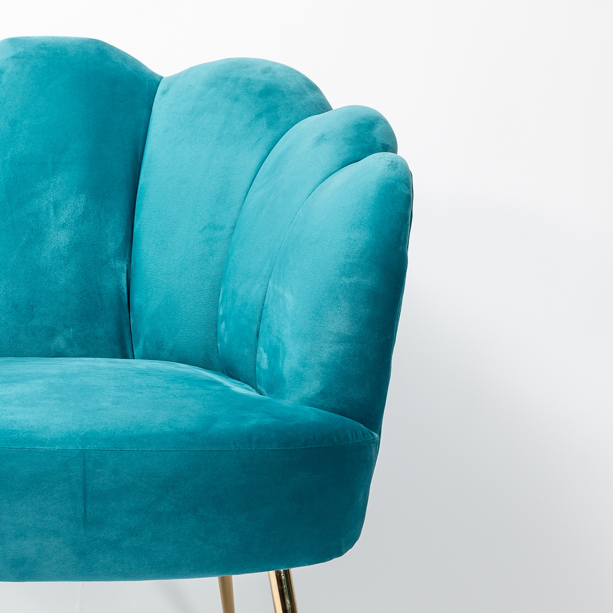 Light Blue Velvet Lotus Cocktail Chair with Gold Legs