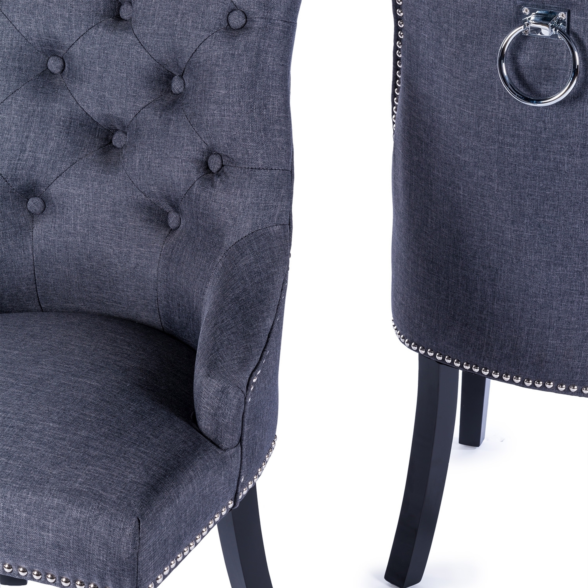 Linen Dining Chair with Knocker - Grey
