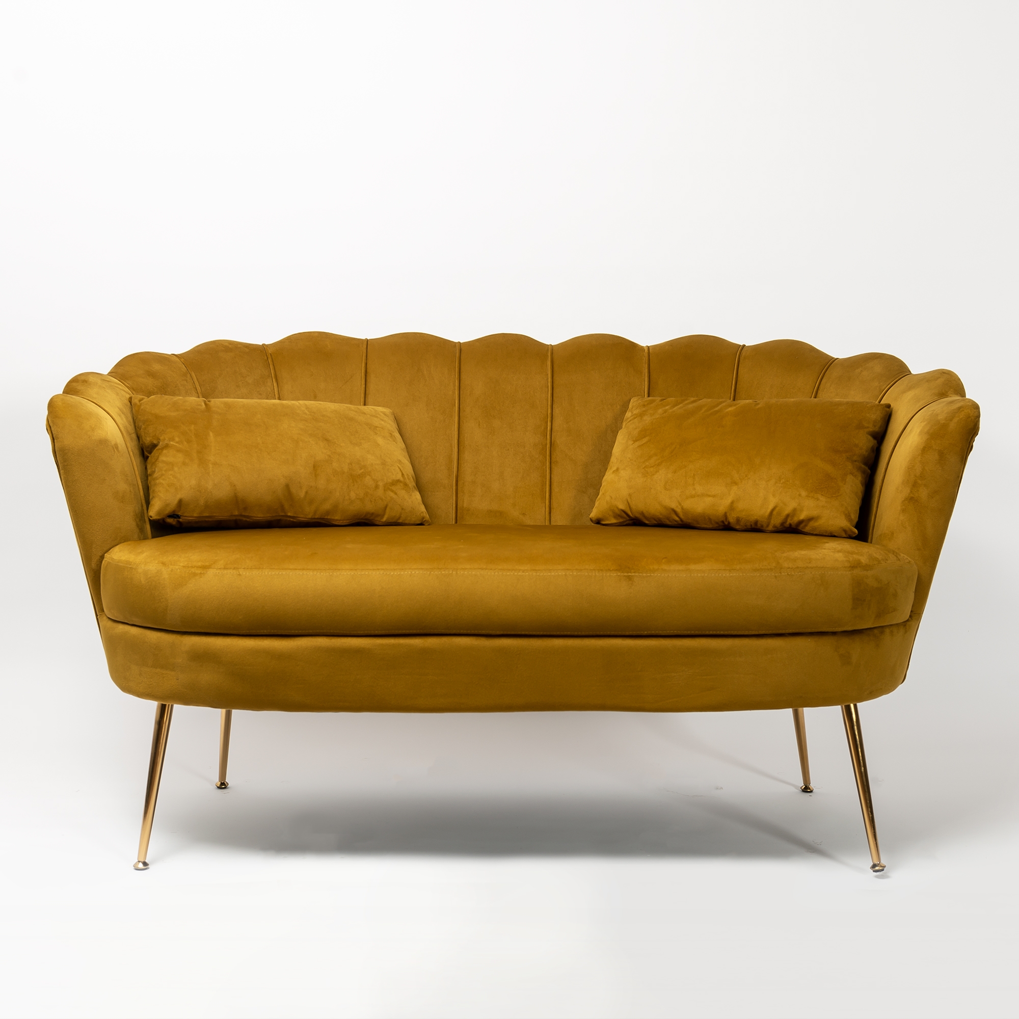 Spicy Mustard Velvet Sofa With Gold Legs