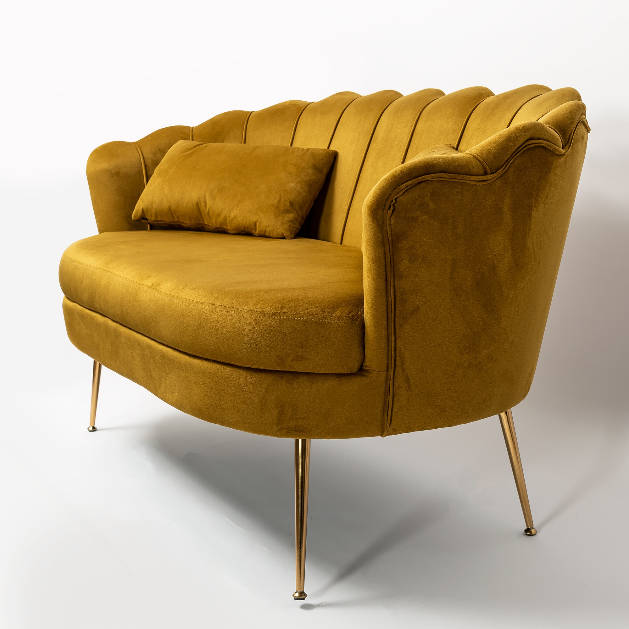 Spicy Mustard Velvet Sofa With Gold Legs