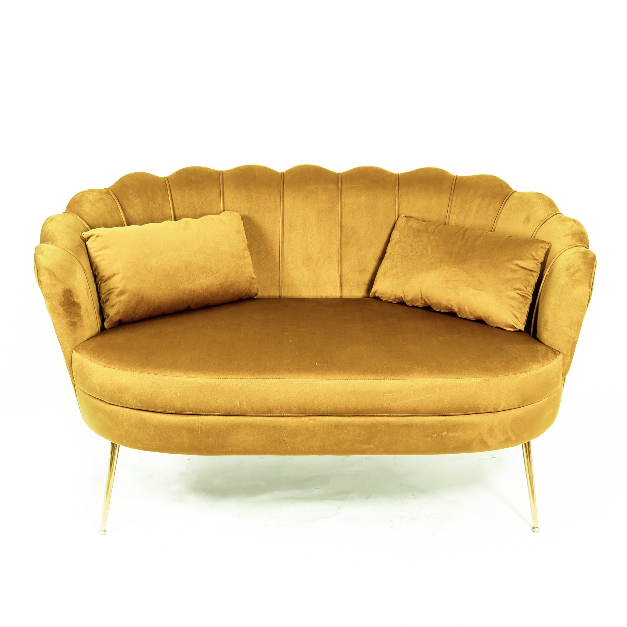 Spicy Mustard Velvet Sofa With Gold Legs