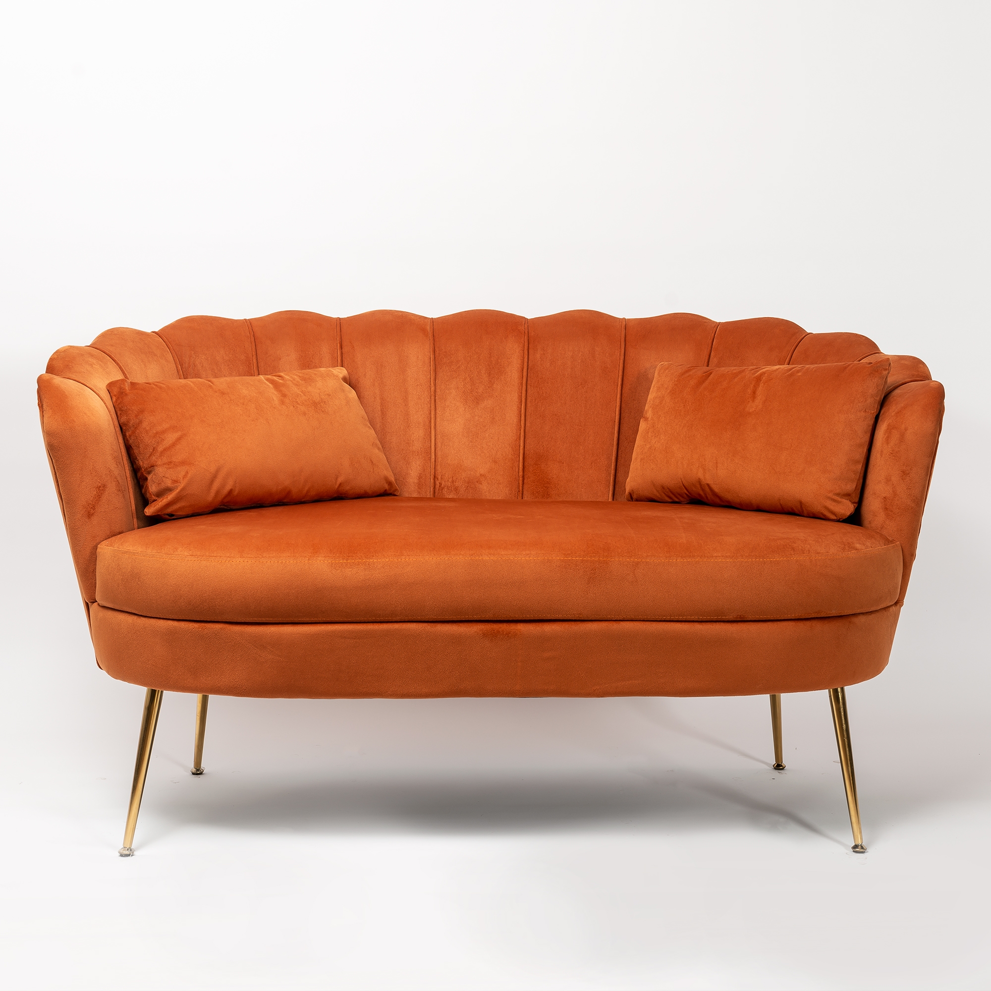 Burnt Orange Velvet Sofa With Gold Legs