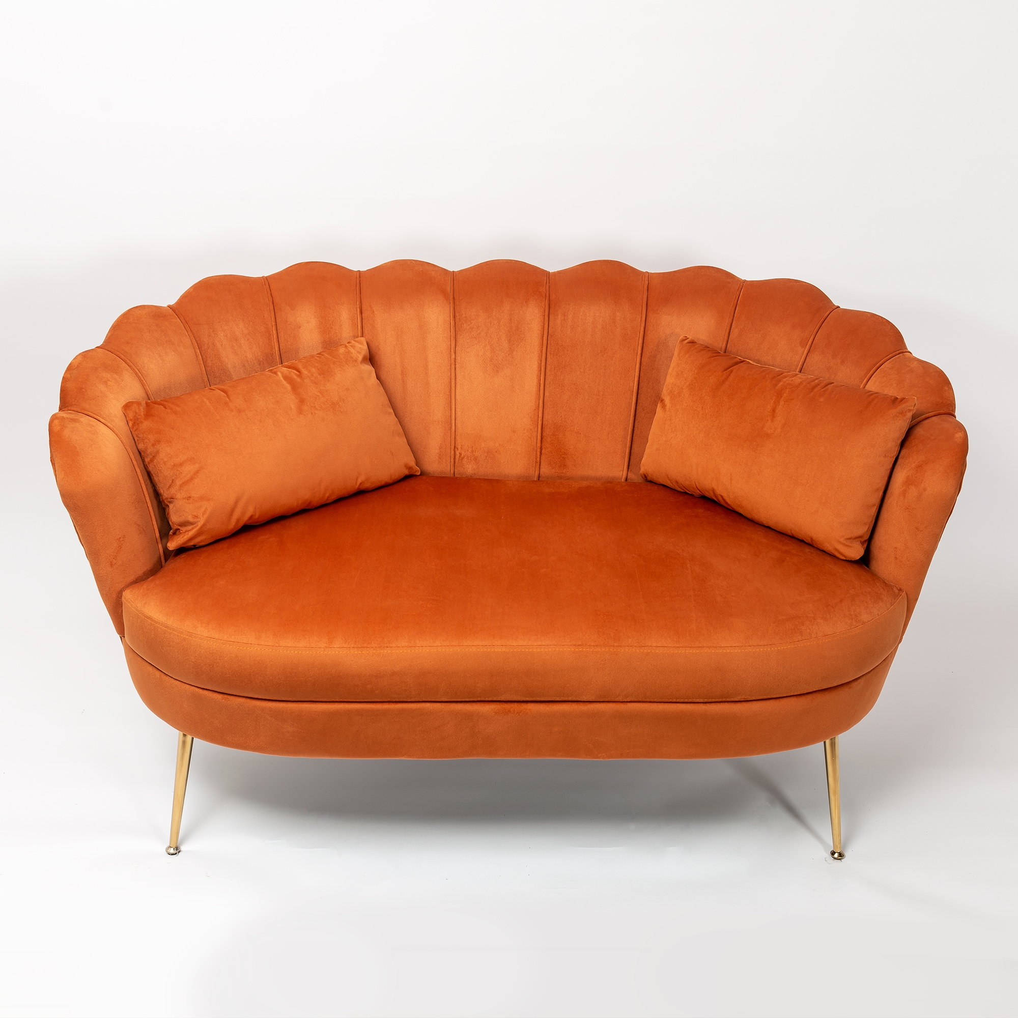 Burnt Orange Velvet Sofa With Gold Legs