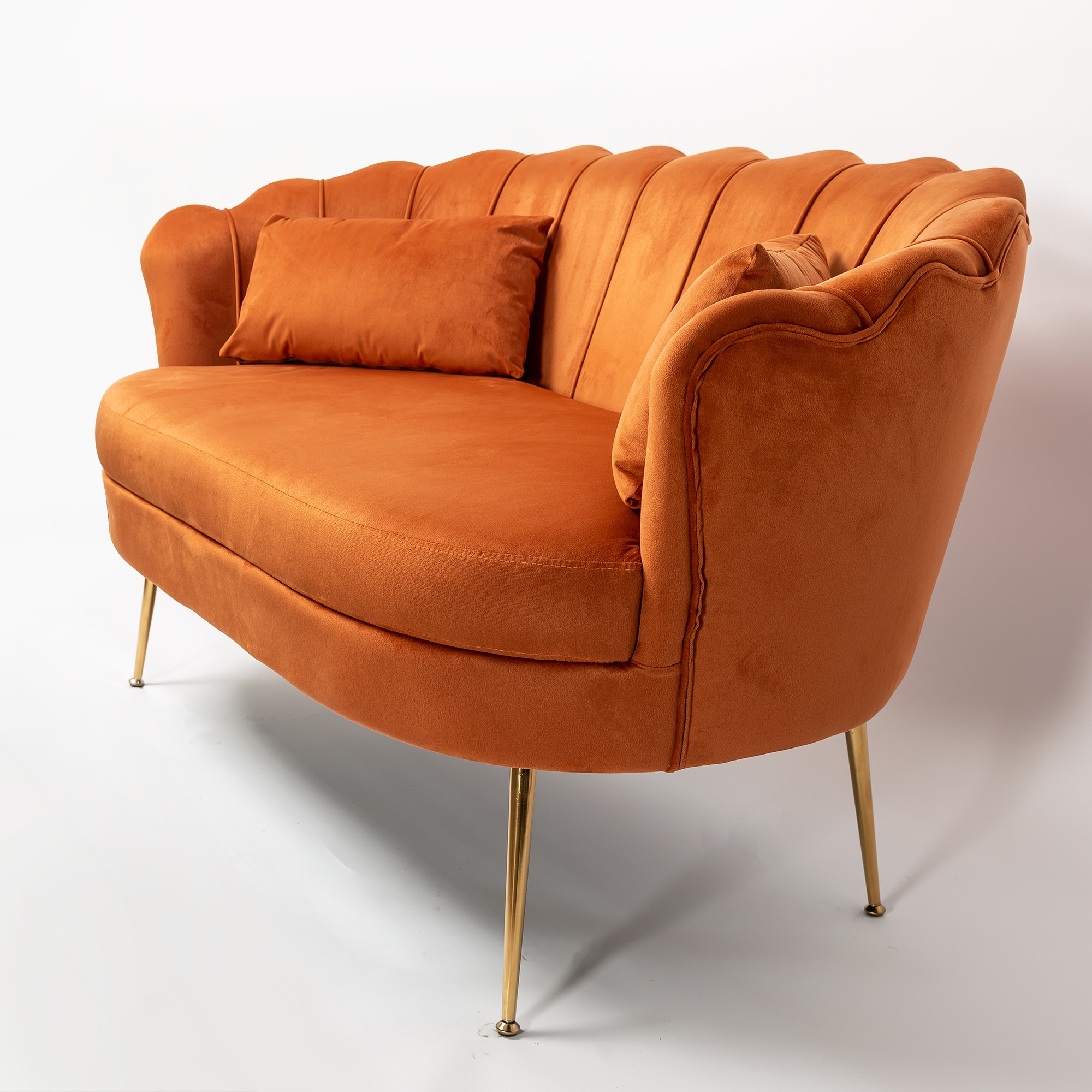 Burnt Orange Velvet Sofa With Gold Legs