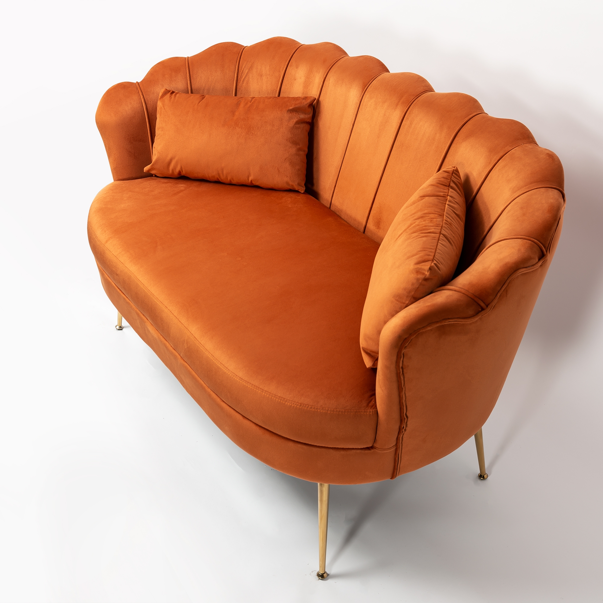 Burnt Orange Velvet Sofa With Gold Legs