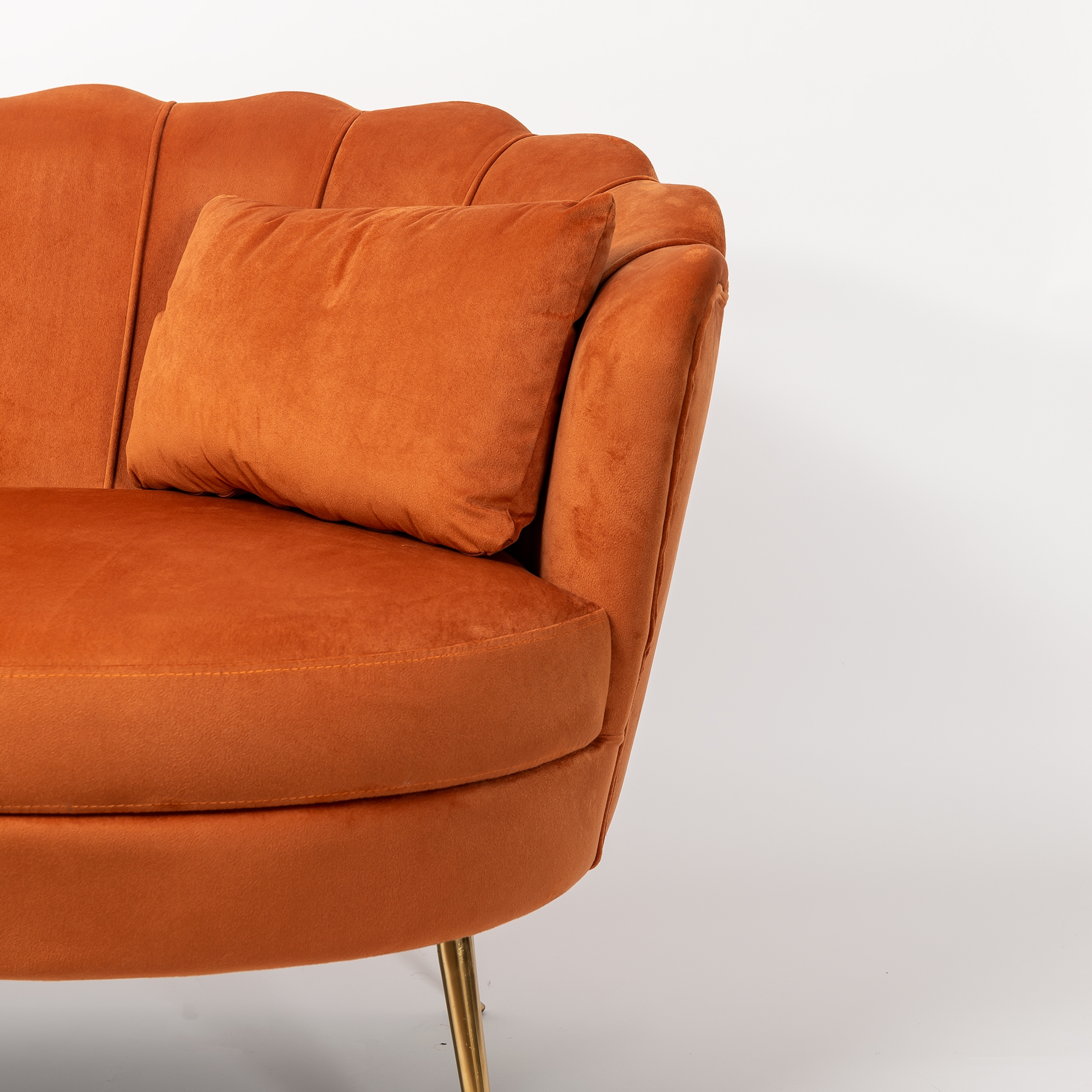 Burnt Orange Velvet Sofa With Gold Legs