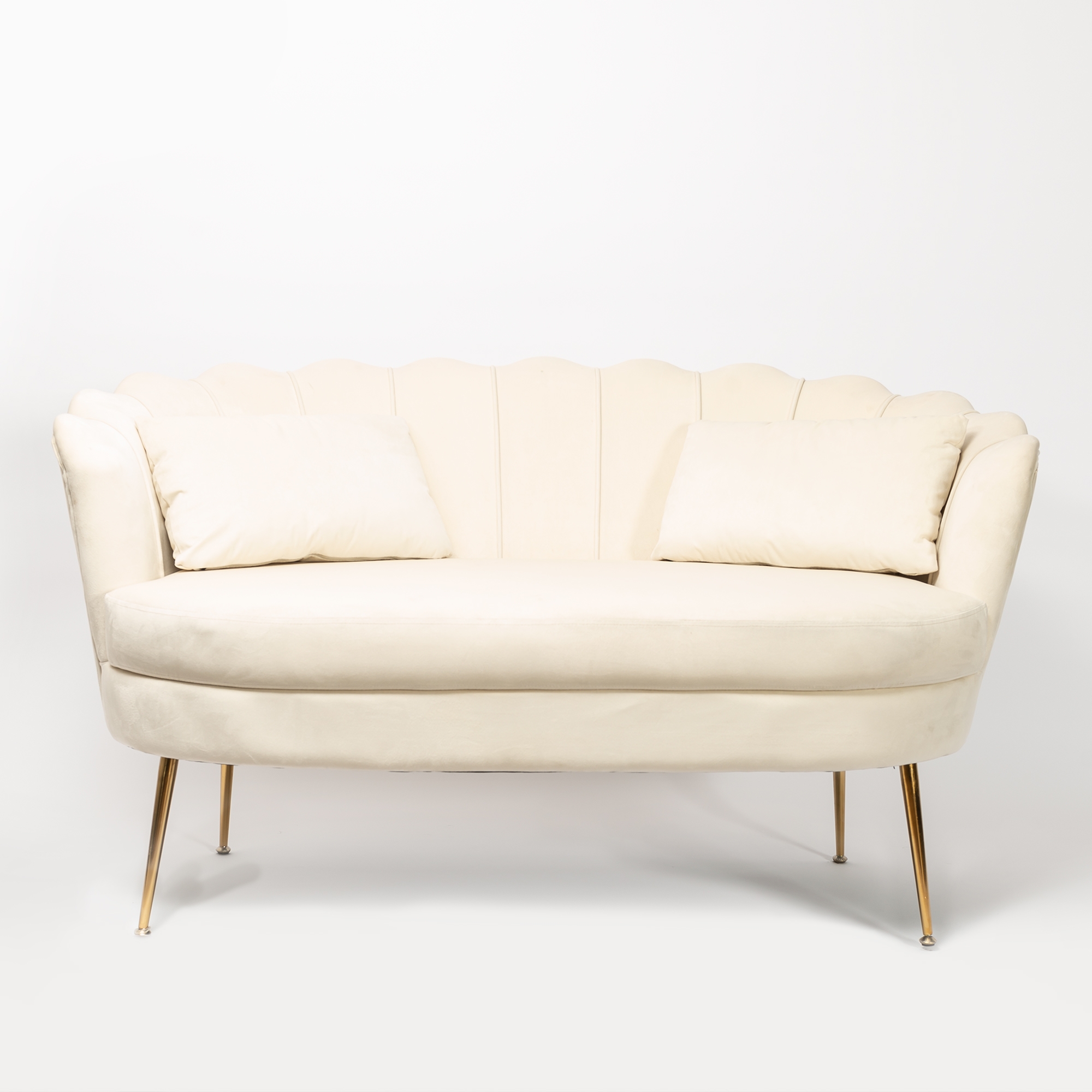Lime White Velvet Sofa With Gold Legs