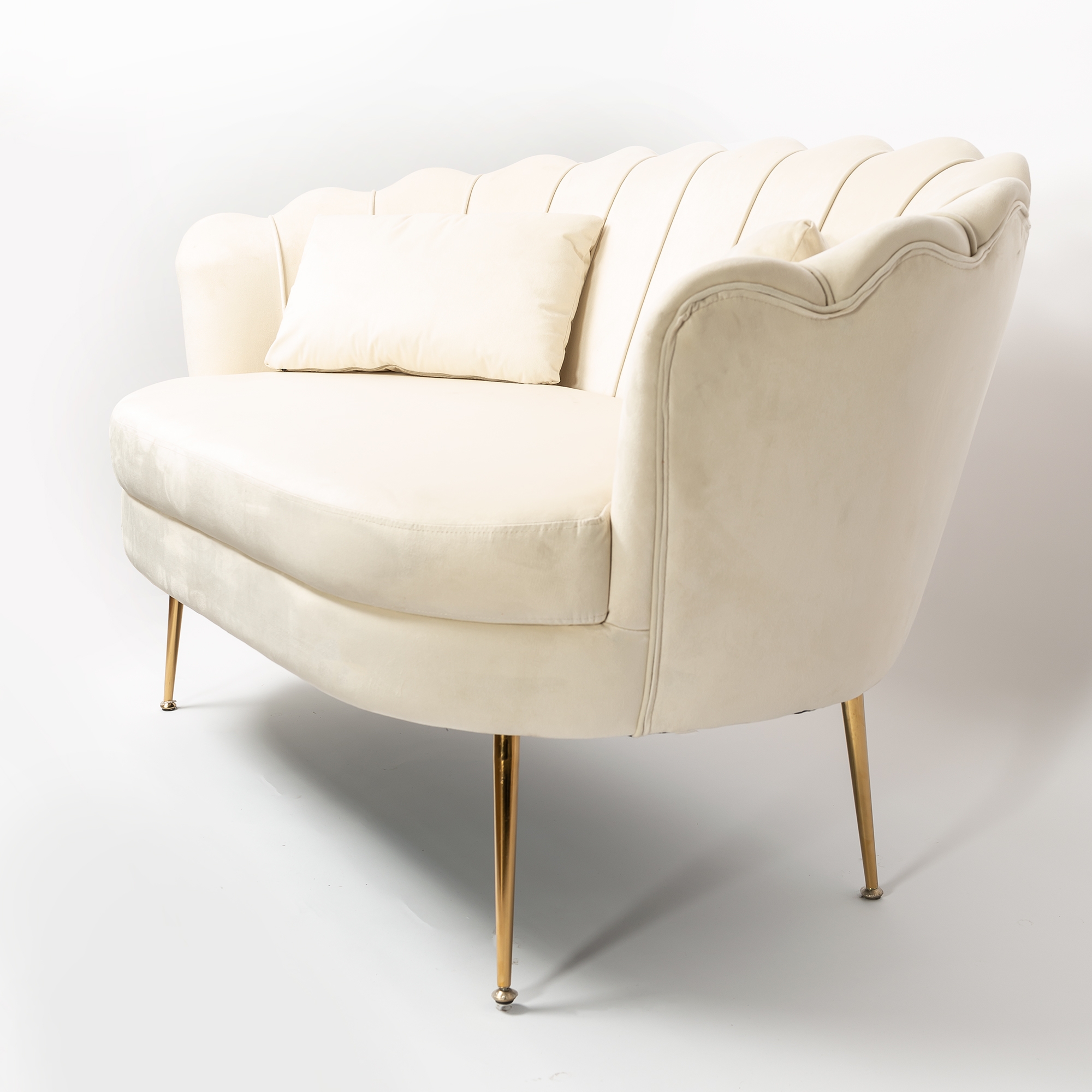 Lime White Velvet Sofa With Gold Legs