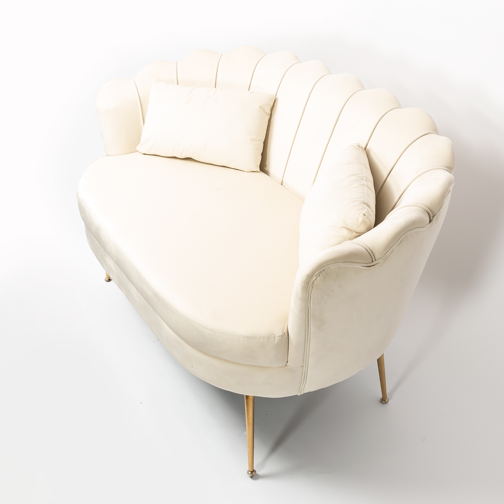 Lime White Velvet Sofa With Gold Legs