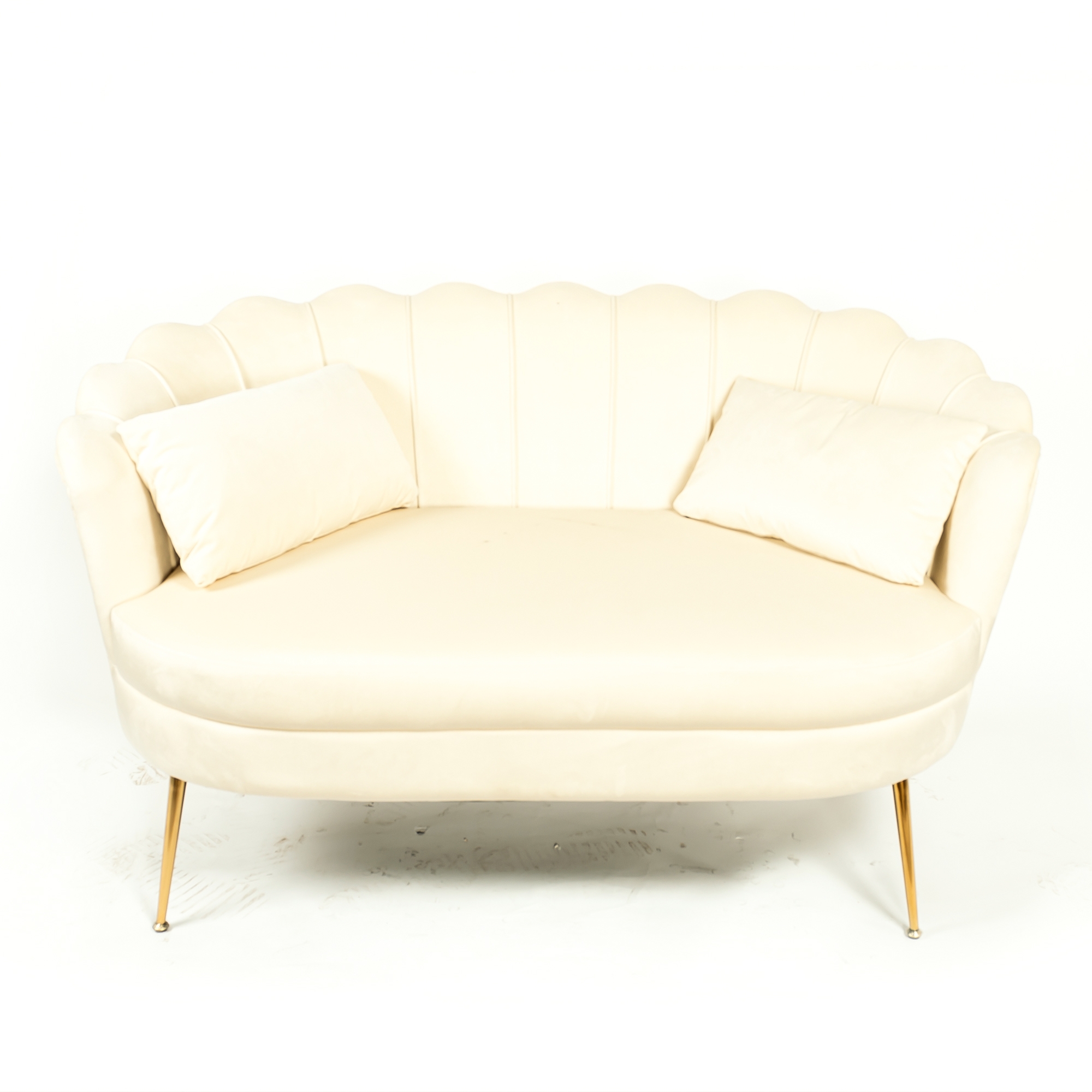 Lime White Velvet Sofa With Gold Legs