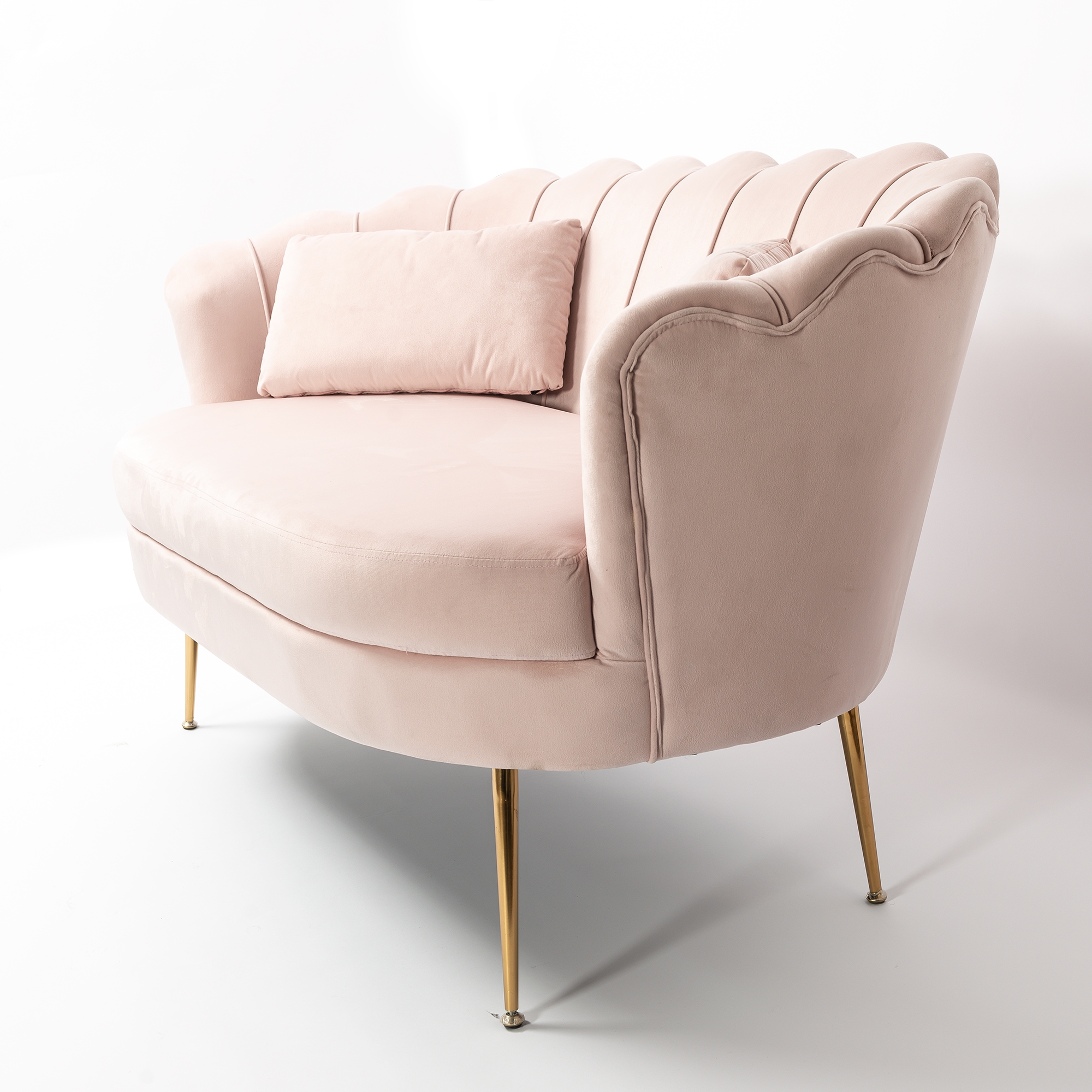 Blush Pink Velvet Sofa With Gold Legs
