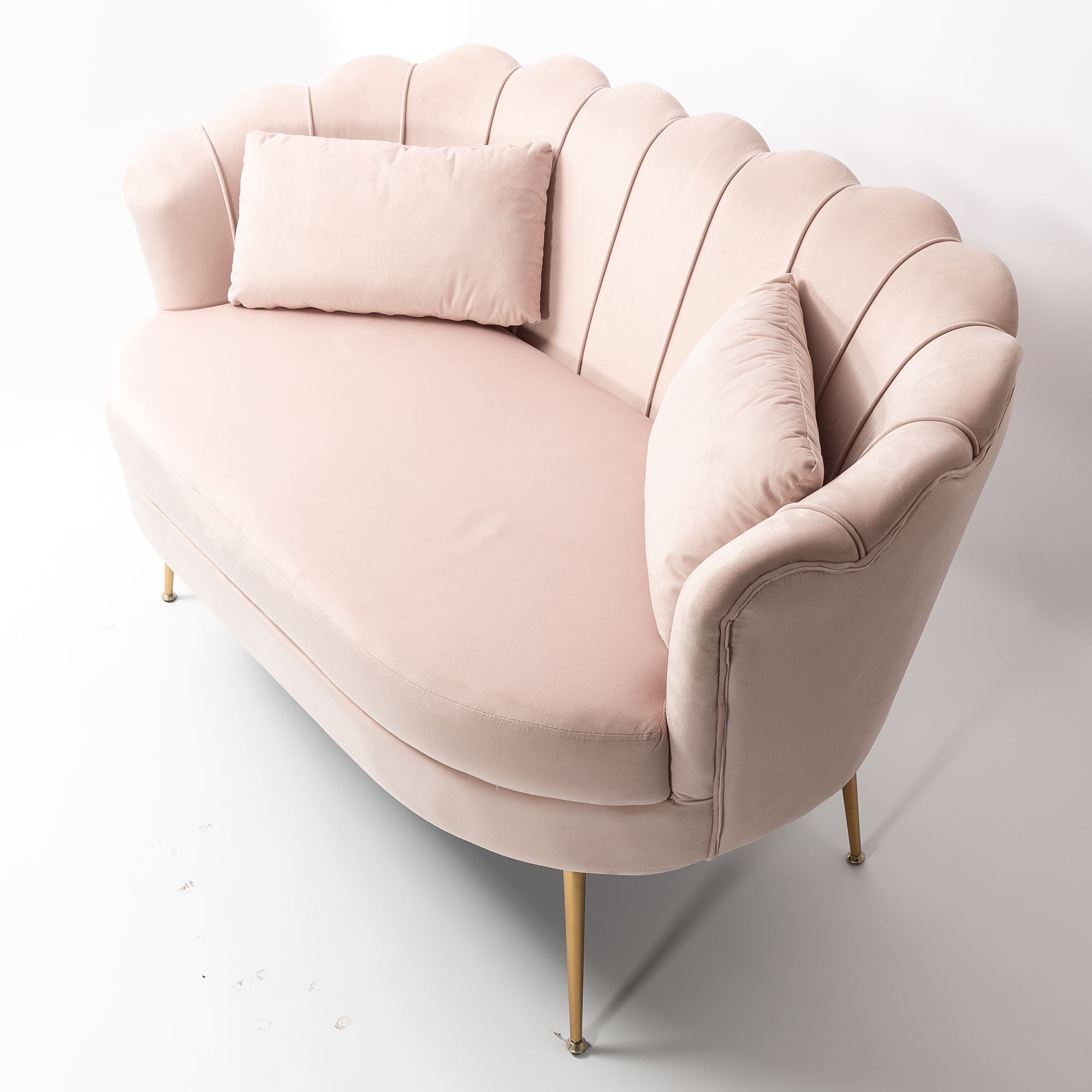 Blush Pink Velvet Sofa With Gold Legs