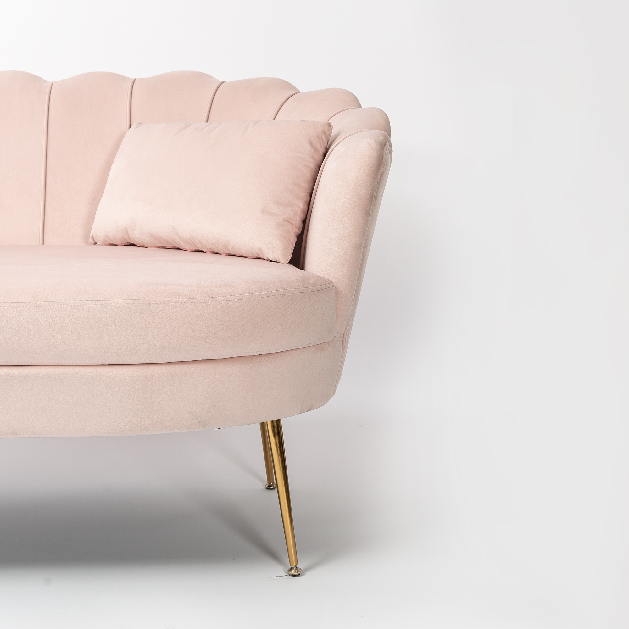 Blush Pink Velvet Sofa With Gold Legs