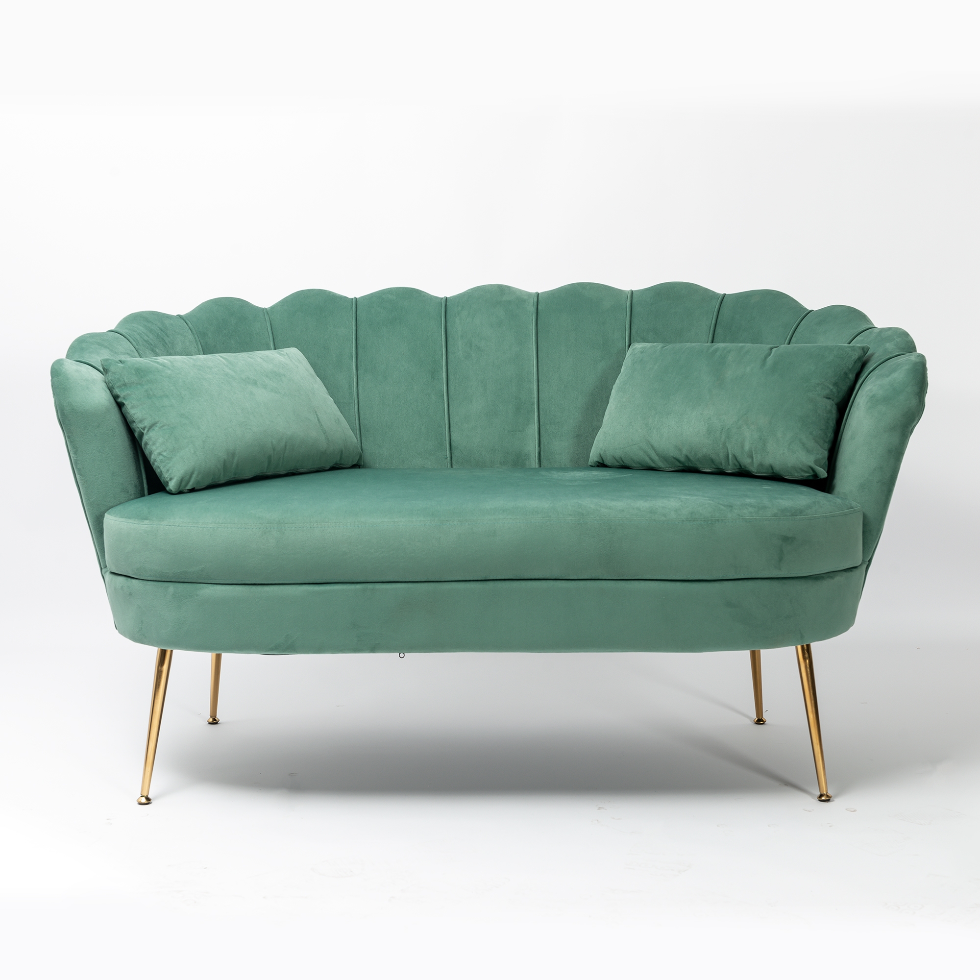 Sea Green Velvet Sofa With Gold Legs