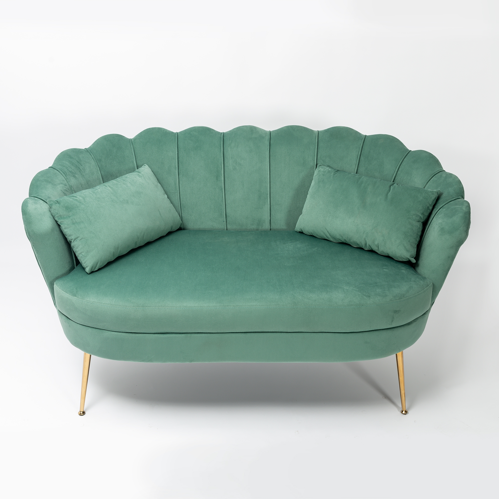 Sea Green Velvet Sofa With Gold Legs