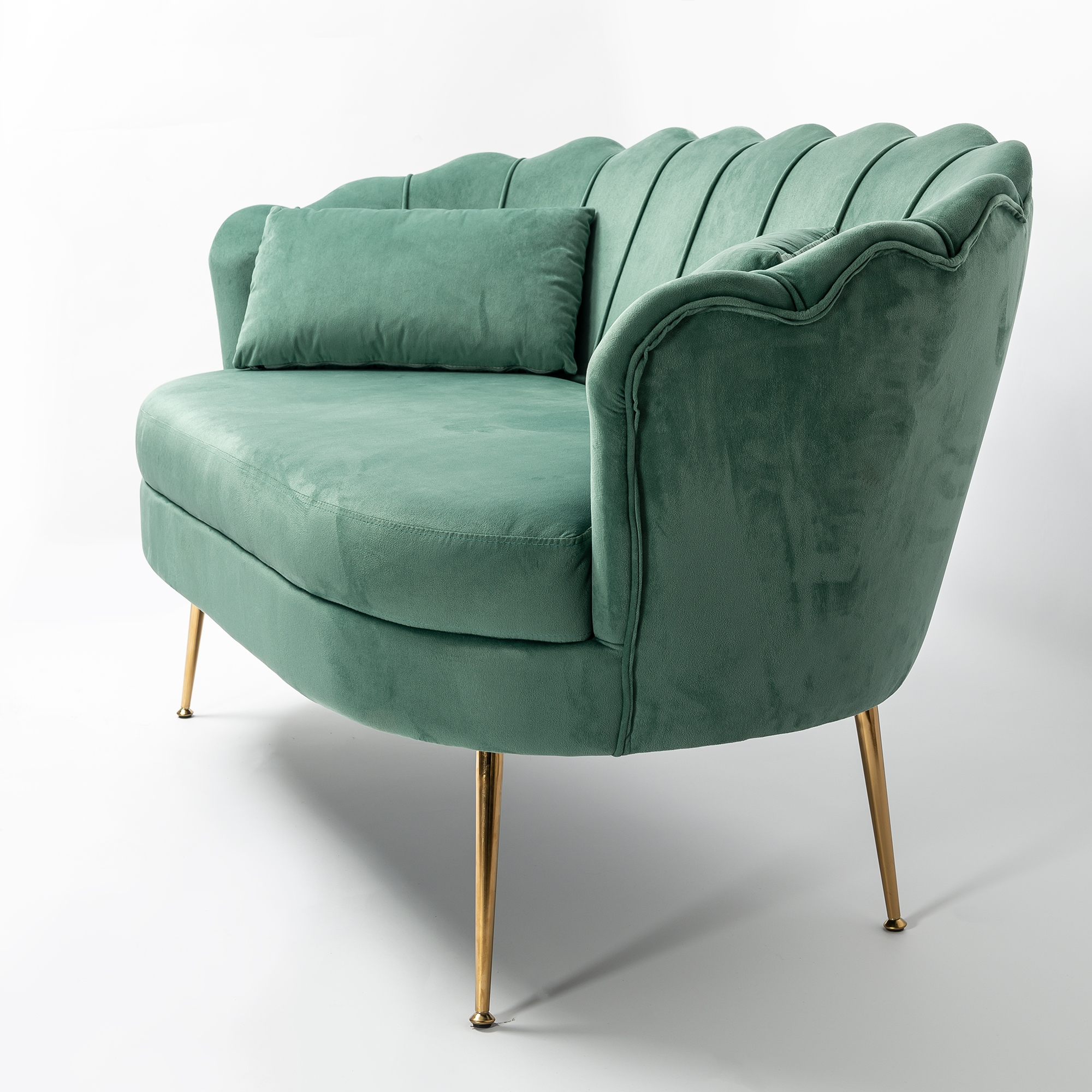Sea Green Velvet Sofa With Gold Legs