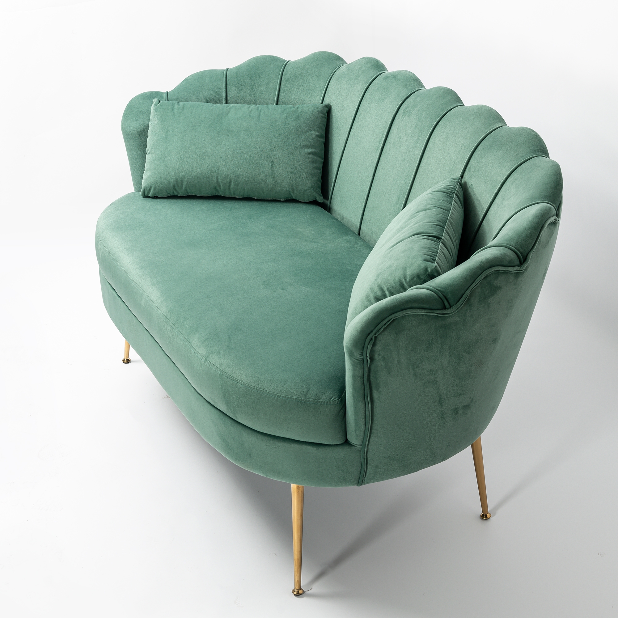 Sea Green Velvet Sofa With Gold Legs