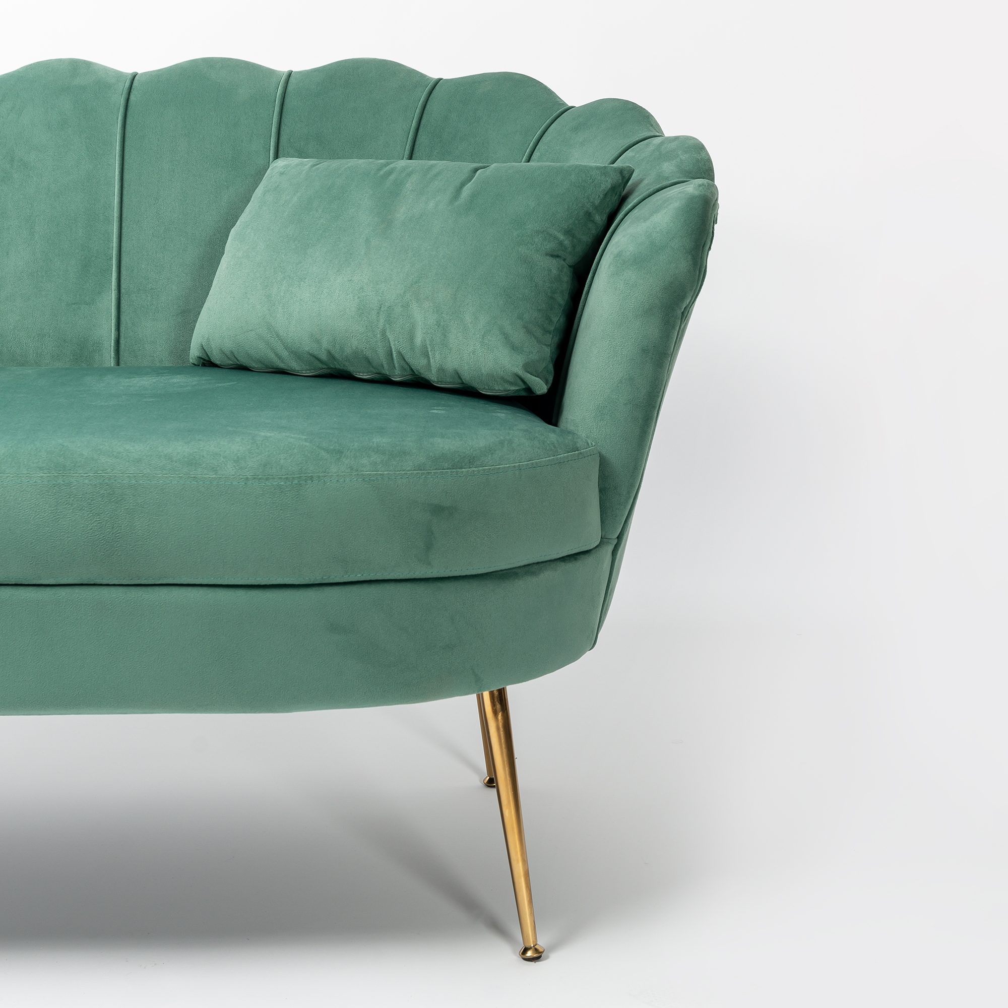 Sea Green Velvet Sofa With Gold Legs