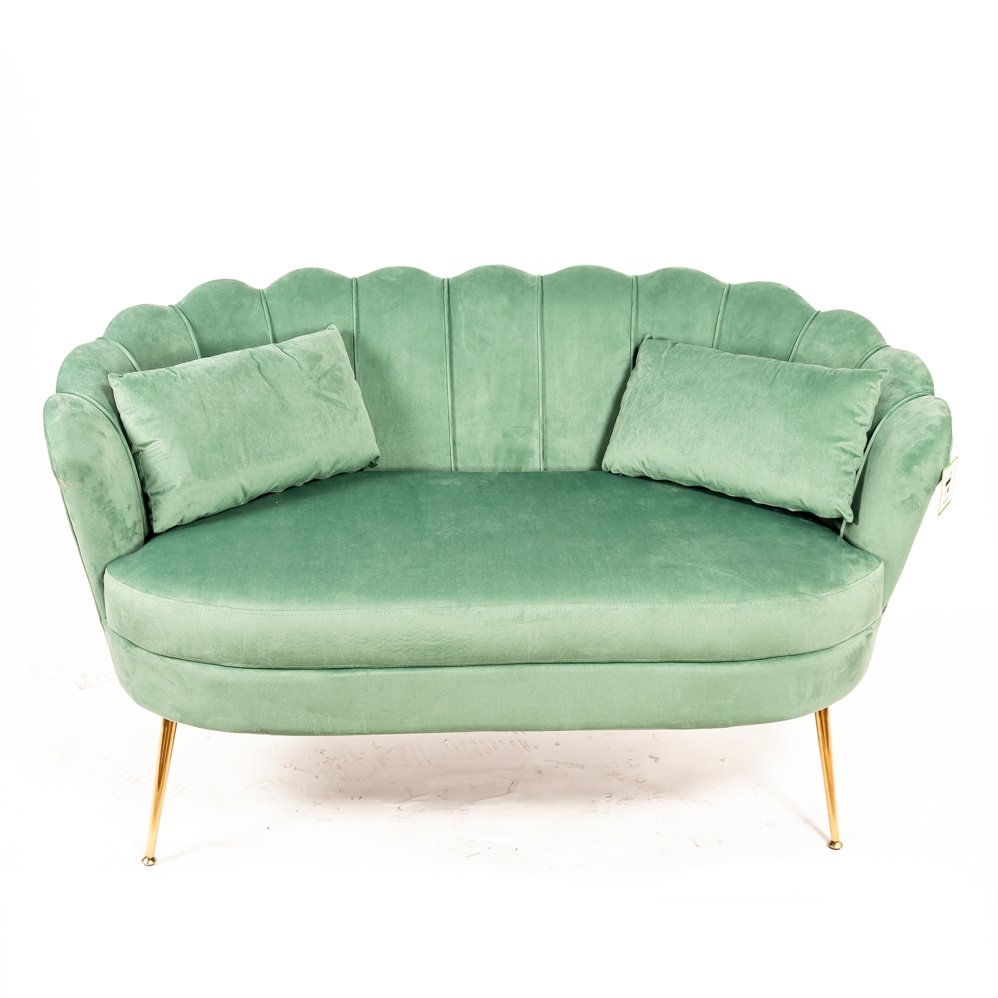 Sea Green Velvet Sofa With Gold Legs
