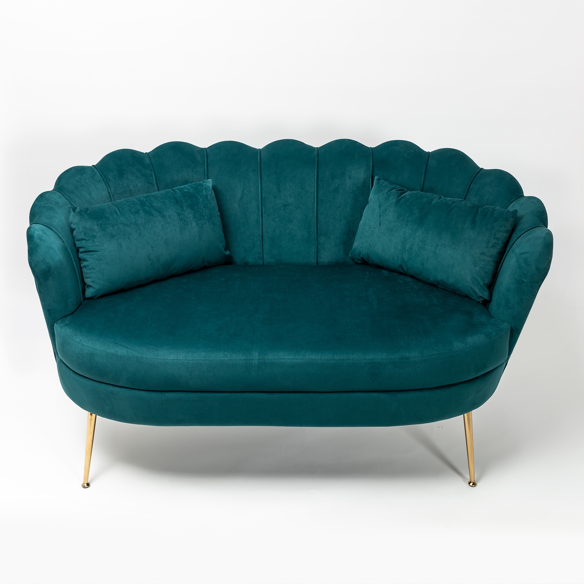 Deep Teal Velvet Sofa With Gold Legs