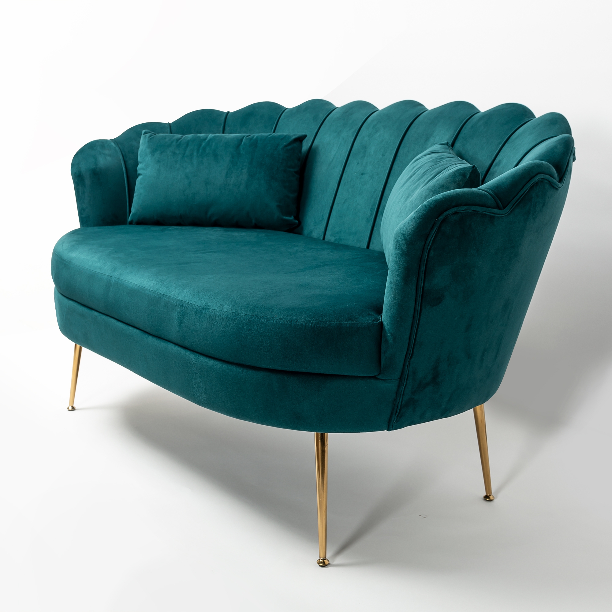 Deep Teal Velvet Sofa With Gold Legs