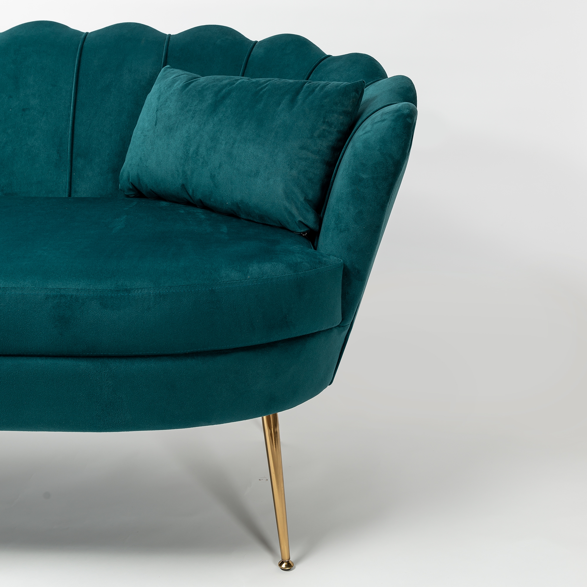 Deep Teal Velvet Sofa With Gold Legs