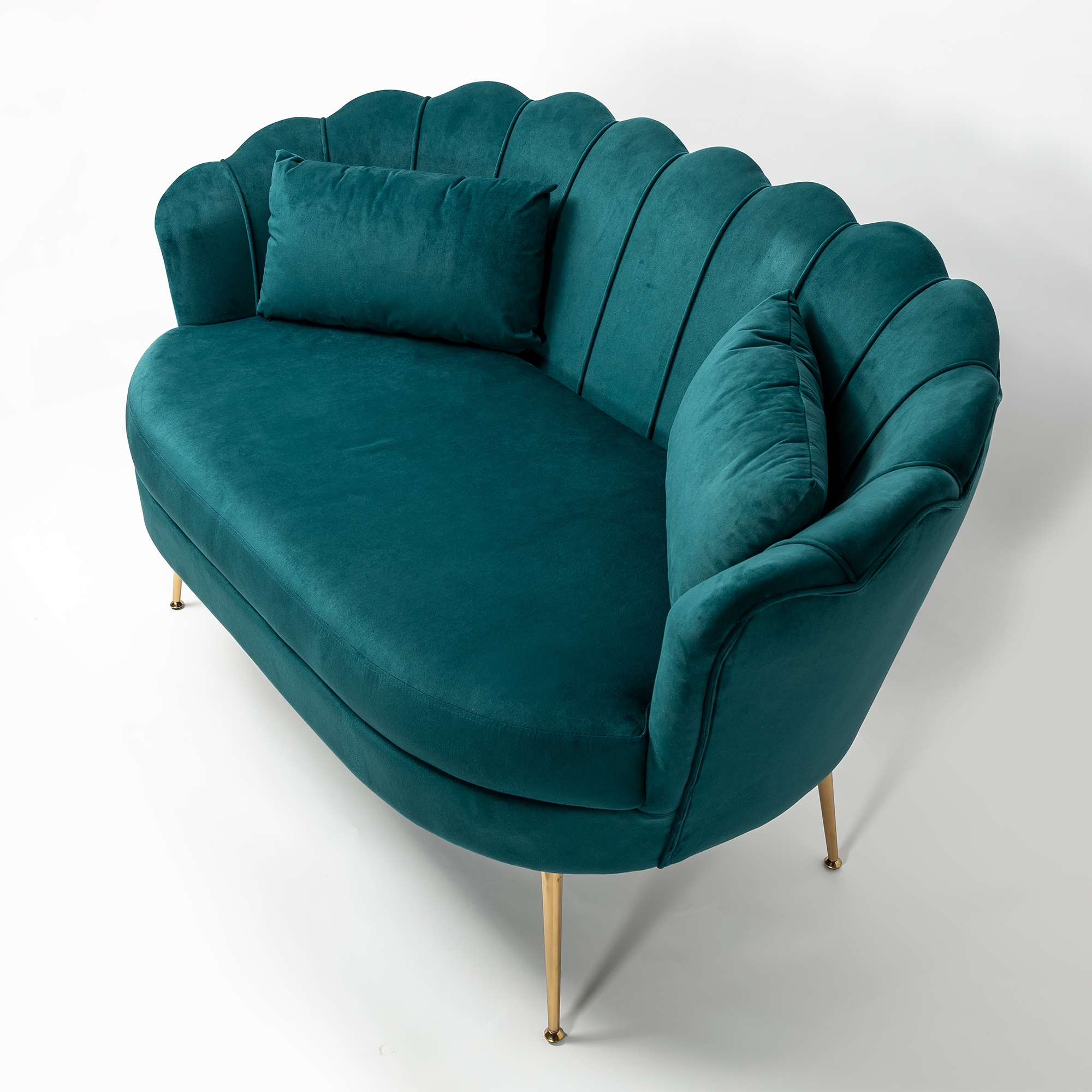 Deep Teal Velvet Sofa With Gold Legs