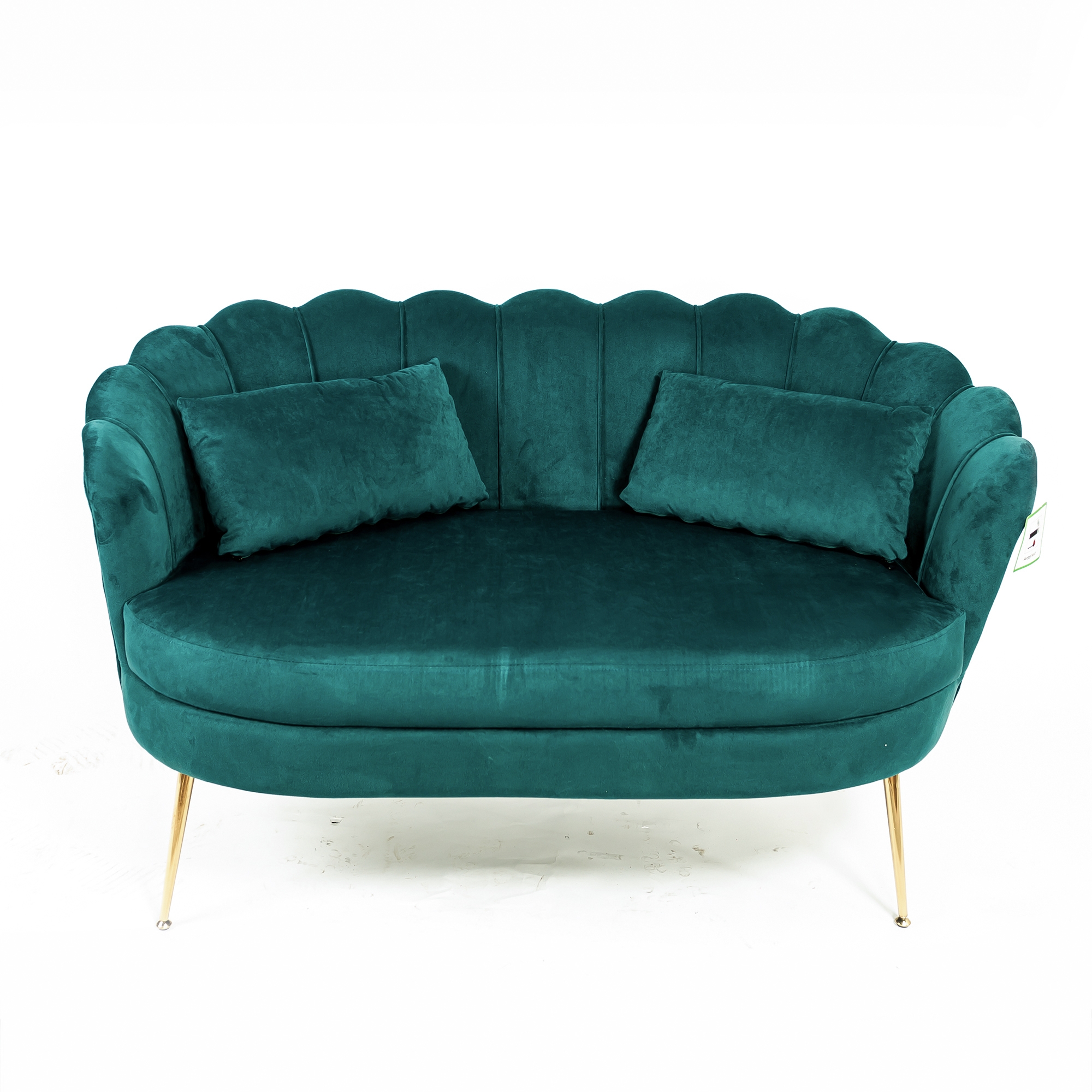 Deep Teal Velvet Sofa With Gold Legs