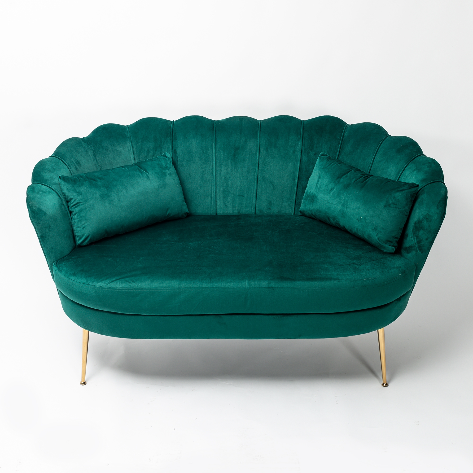 Emerald Green Velvet Petal Sofa With Gold Legs