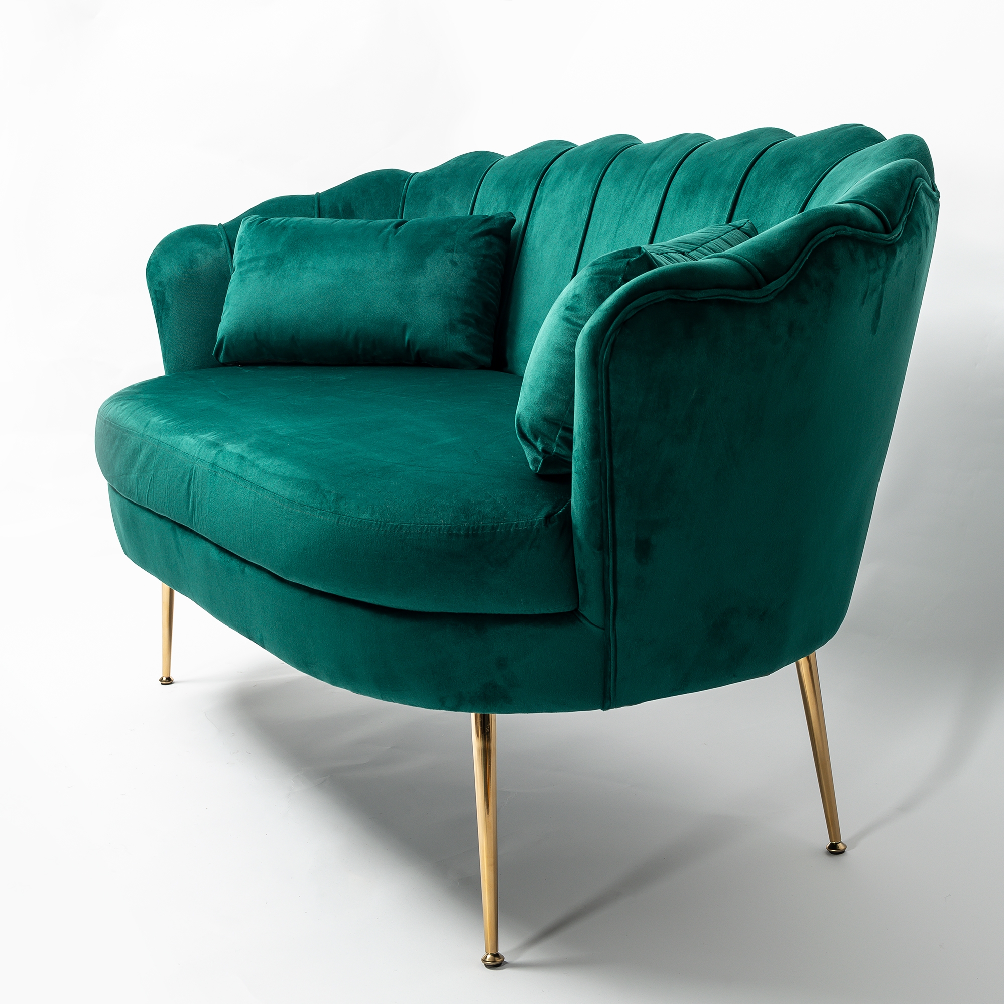 Emerald Green Velvet Petal Sofa With Gold Legs