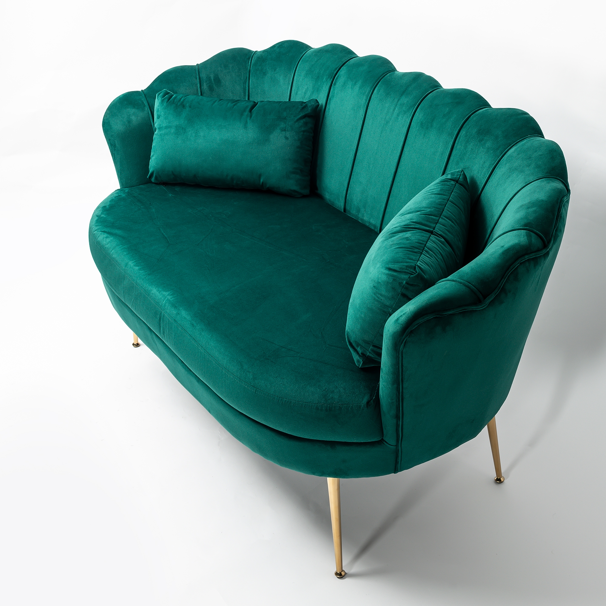 Emerald Green Velvet Petal Sofa With Gold Legs