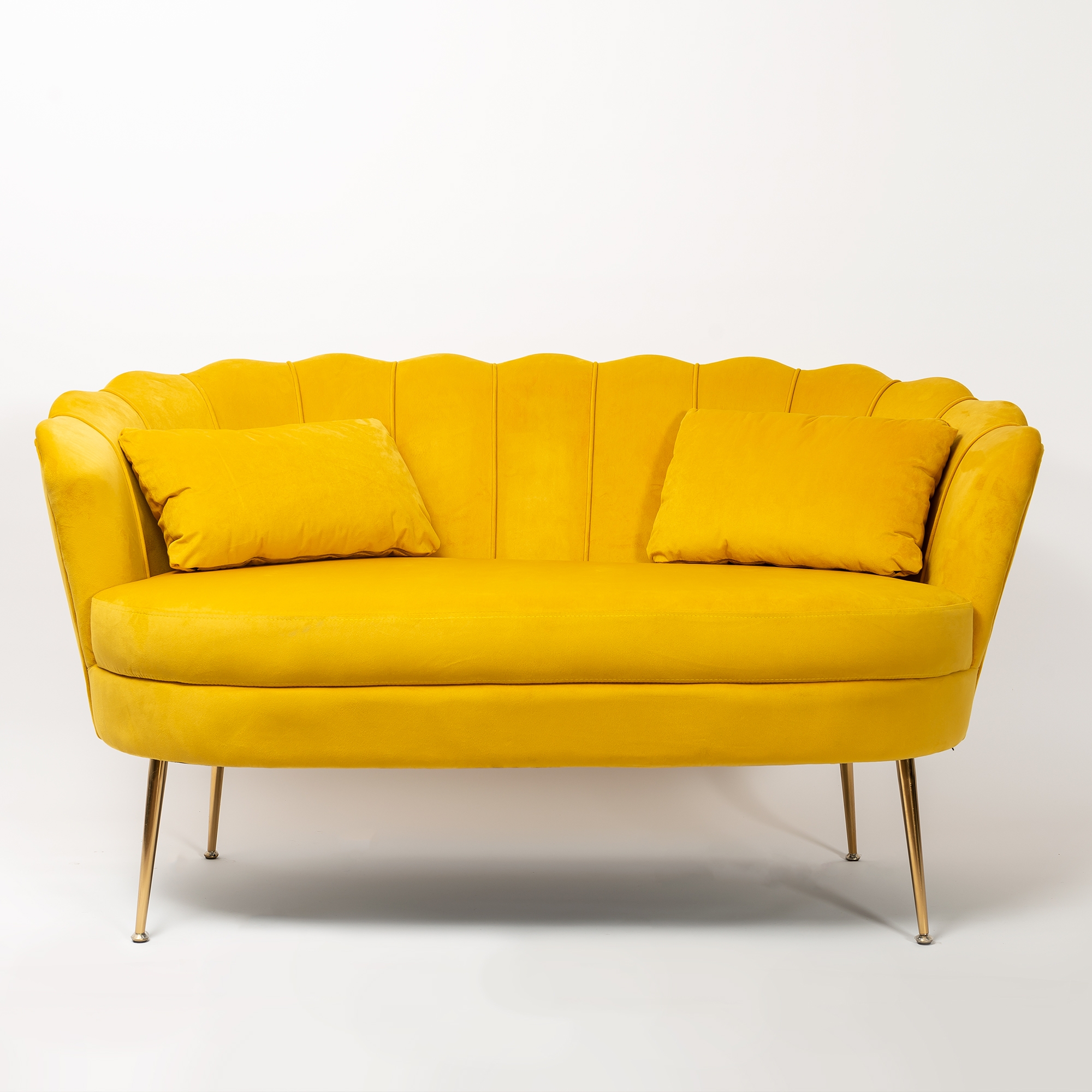 Bright Mustard Velvet Sofa With Gold Legs