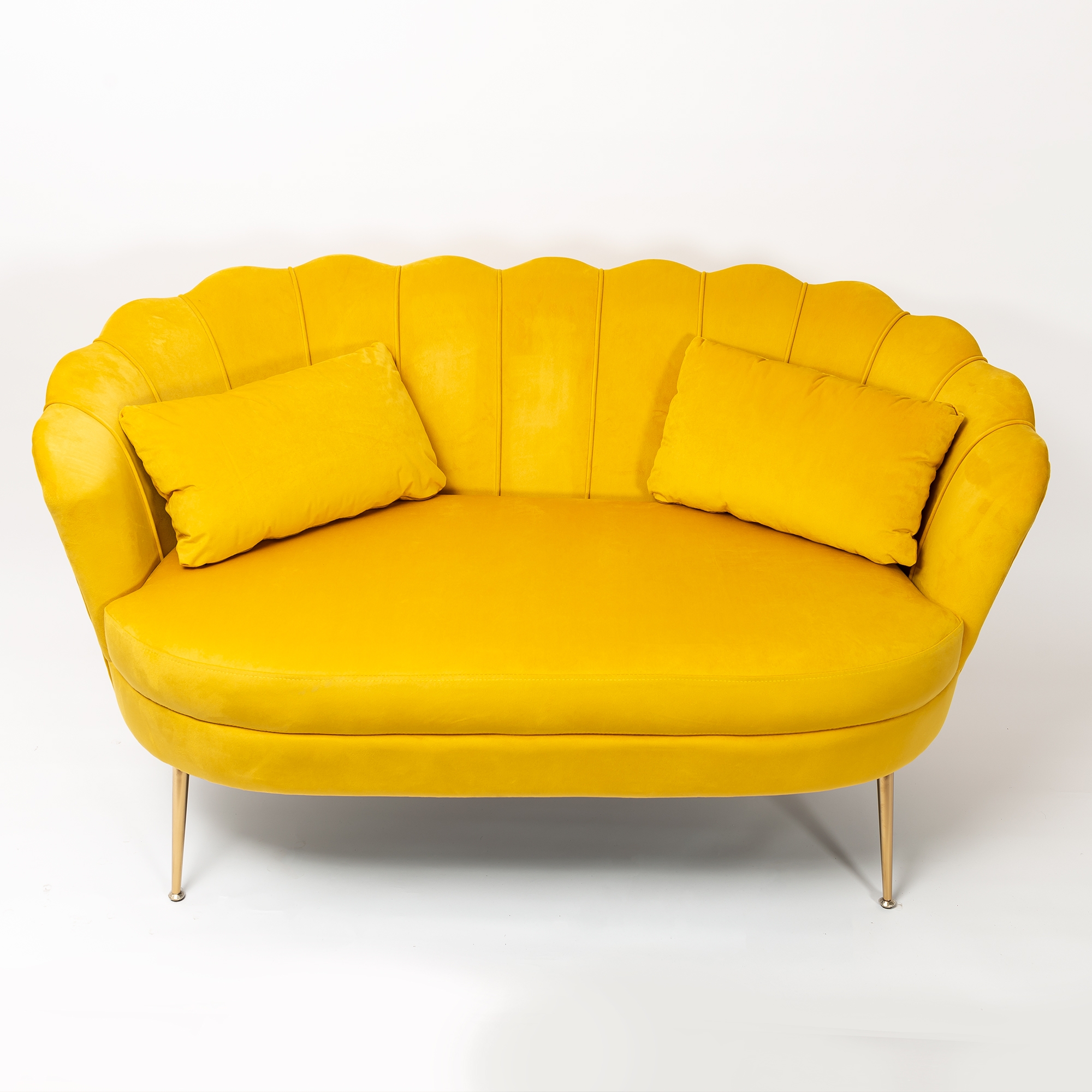 Bright Mustard Velvet Sofa With Gold Legs
