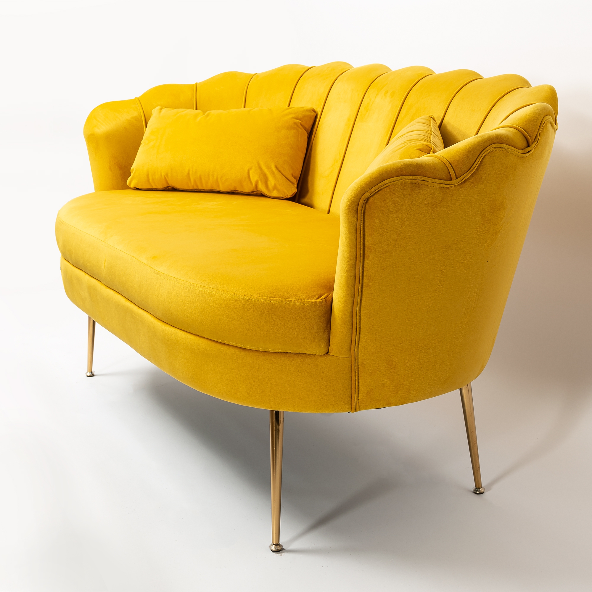 Bright Mustard Velvet Sofa With Gold Legs