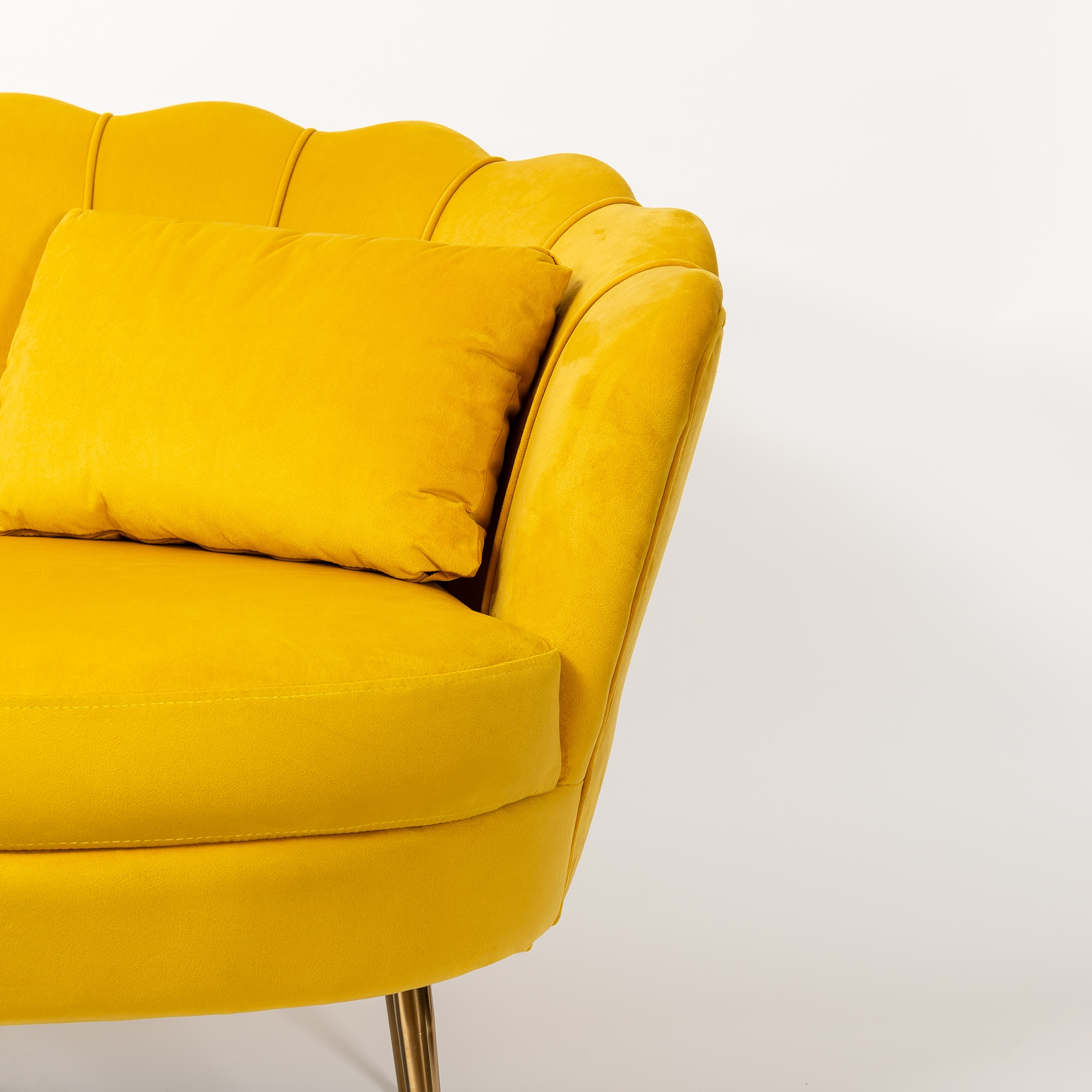 Bright Mustard Velvet Sofa With Gold Legs